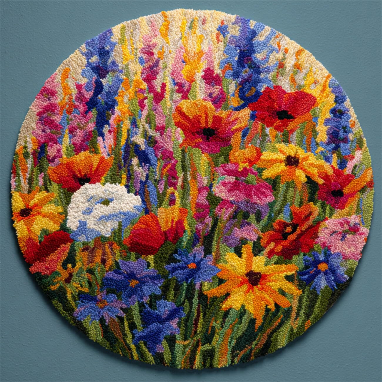 Kitquiver Latch Hook Cushion Kits Colorful Flowers Latch Hook Kit for Beginners，Tapestry Carpet Latchs Set for Adults Self Knotting Set DIY Craft Kits 60x60cm