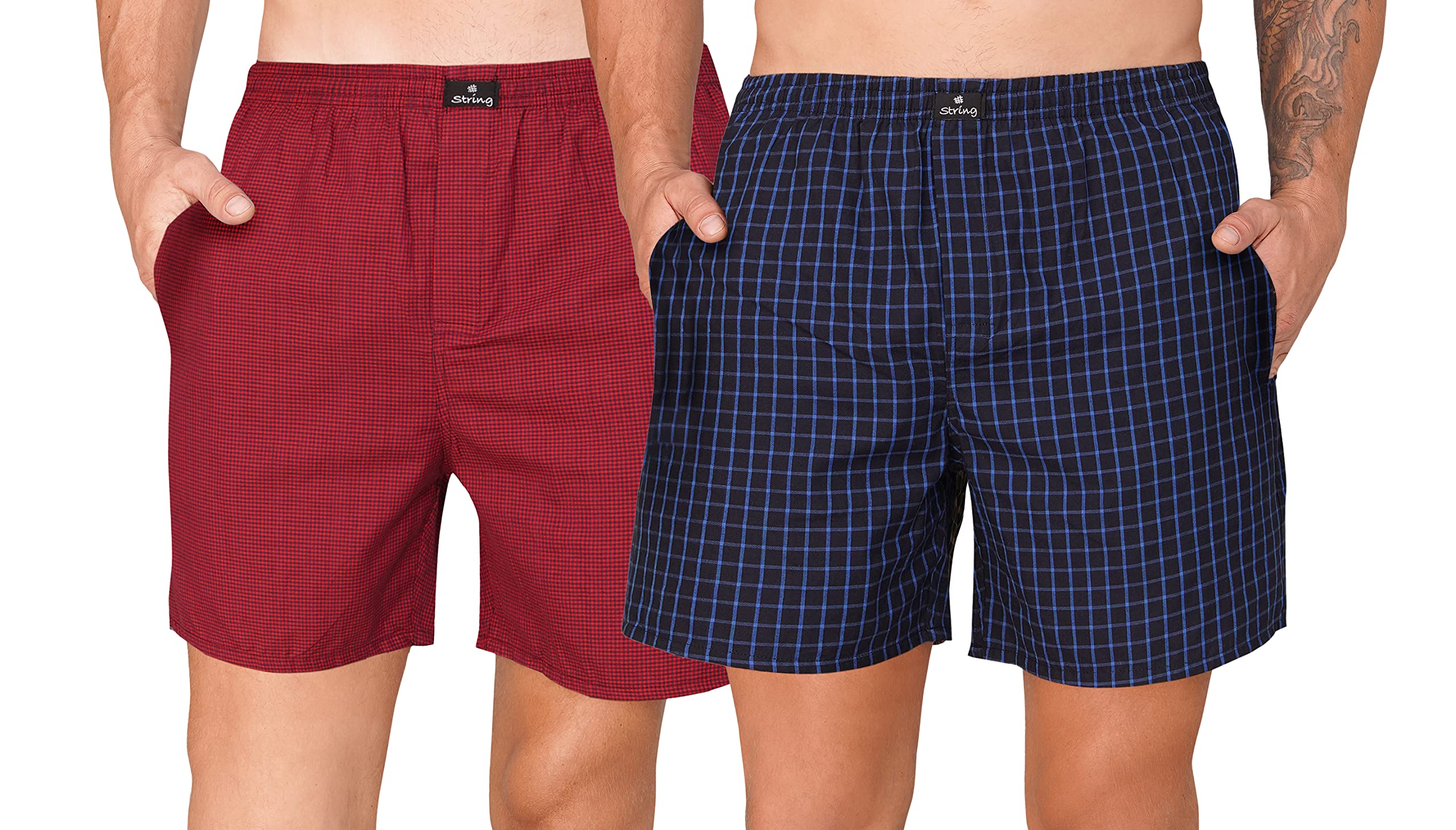 string Mens Boxer Short/Boxer Cotton Side Pocket Checks 0103-picture-44