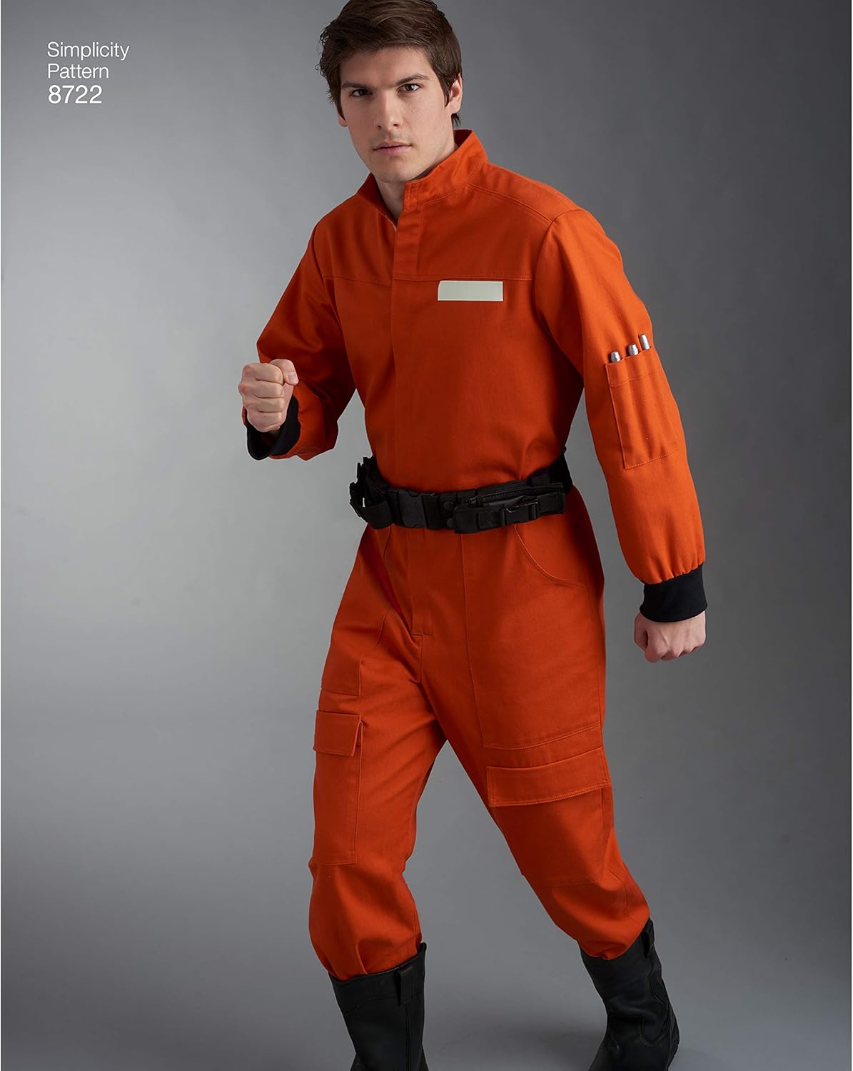 Model wearing the orange jumpsuit, View A, from Simplicity 8722 pattern.