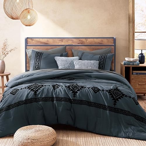 Miniatura 2 de MaiRêve Juego de edredón King, diseño texturizado con hojas verdes salvia y amarillas, edredón de verano tamaño King, juego de ropa de cama King de