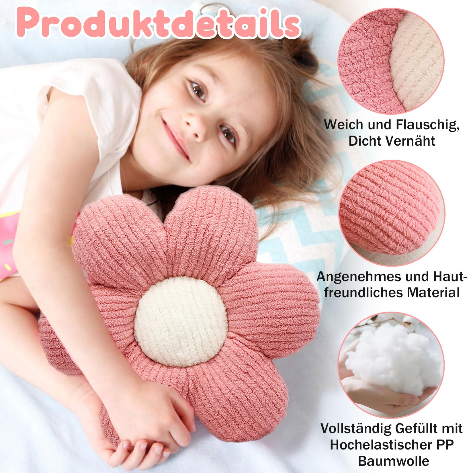 Idota 2 Stück Blumenkissen, 40 x 40 cm Kissen Blumen Niedliche Dekor Kissen Kinderzimmer Tatami Blumenförmiges Blumensitzkissen Plüsch Bodenkissen Weiches Blütenblattkissen für Auto Bett Sofa Boden