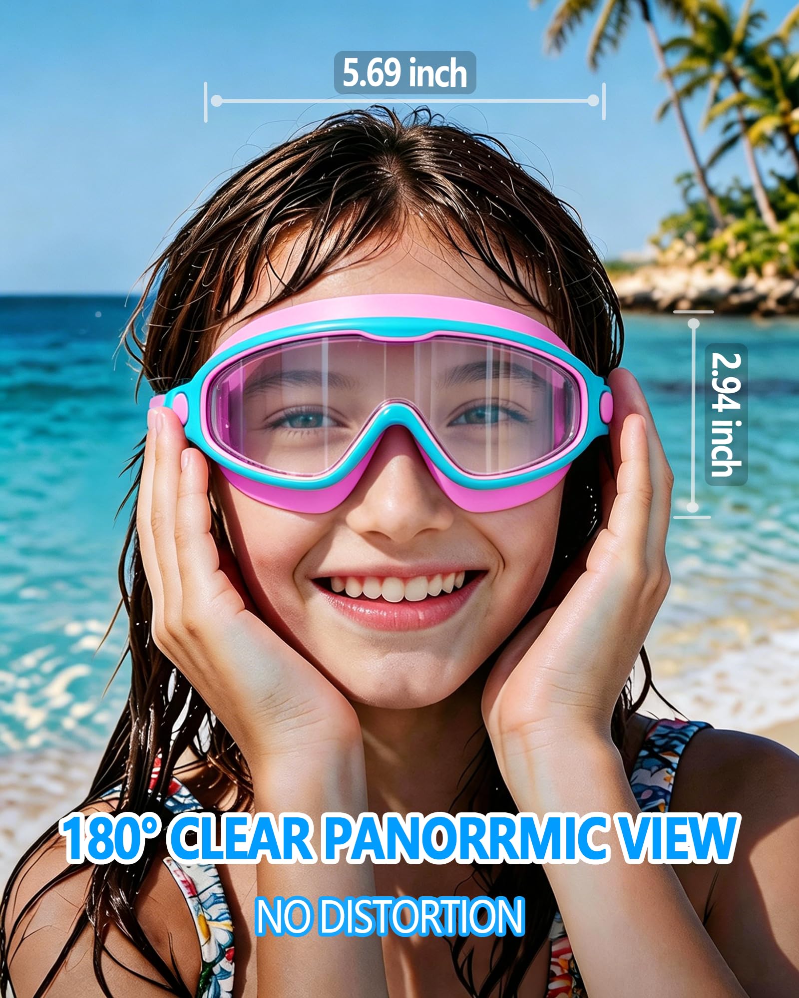 Schwimmbrille für Kinder von 3–15 Jahren mit großem Rahmen, Anti-Beschlag/UV, kein Auslaufen, Schwimmbrille für Jungen, Mädchen, Jugendliche, Kleinkinder (2 Stück)
