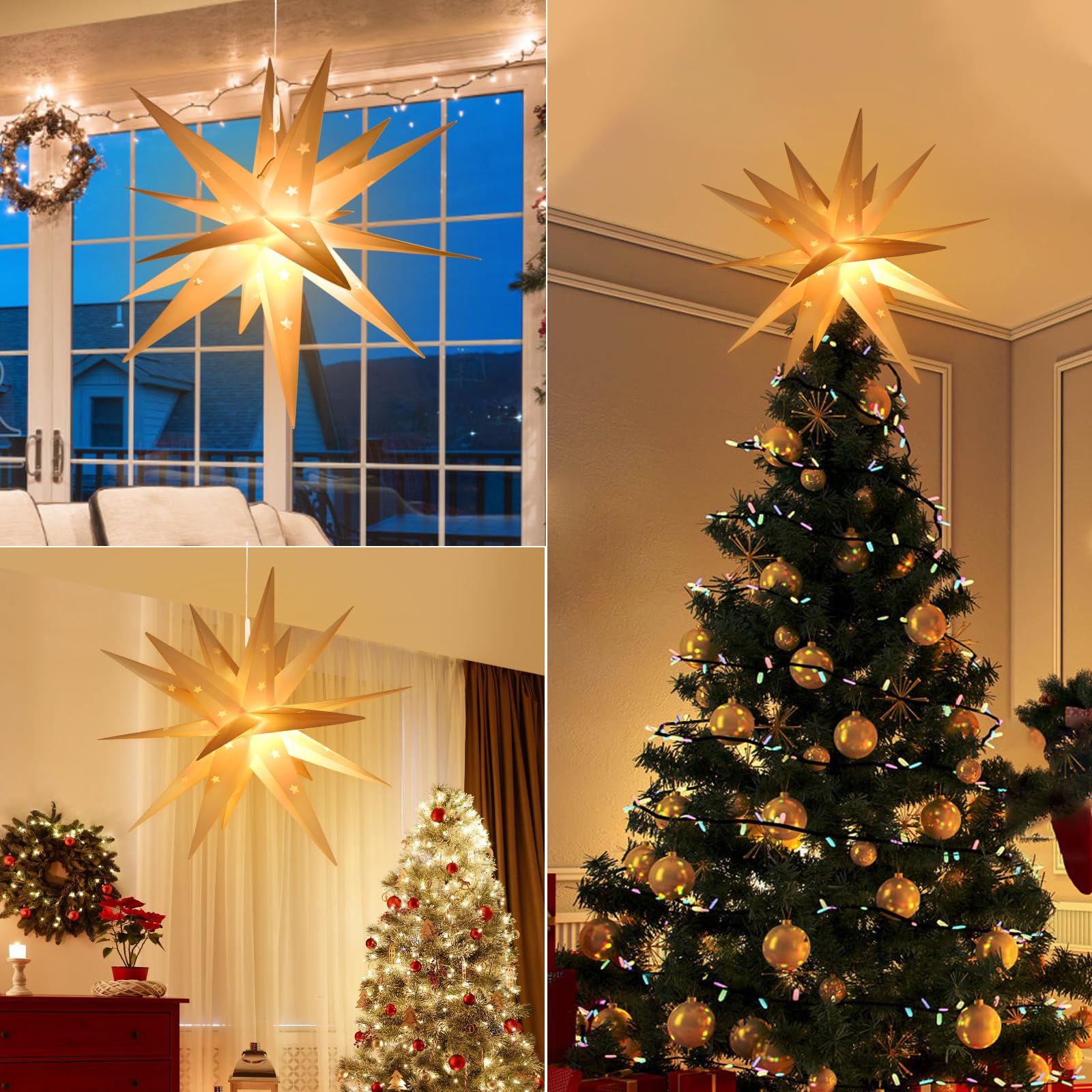 Leuchtstern 3D Weihnachtsstern Beleuchtet, 45cm LED Weihnachtsstern mit  Timer fr innen und Auen, 3D Auenstern Wei Weihnachtssterne  Beleuchteter, Faltstern fr Fensterstern Deko Weihnachtsdeko (A) :  Amazon.de: Beleuchtung