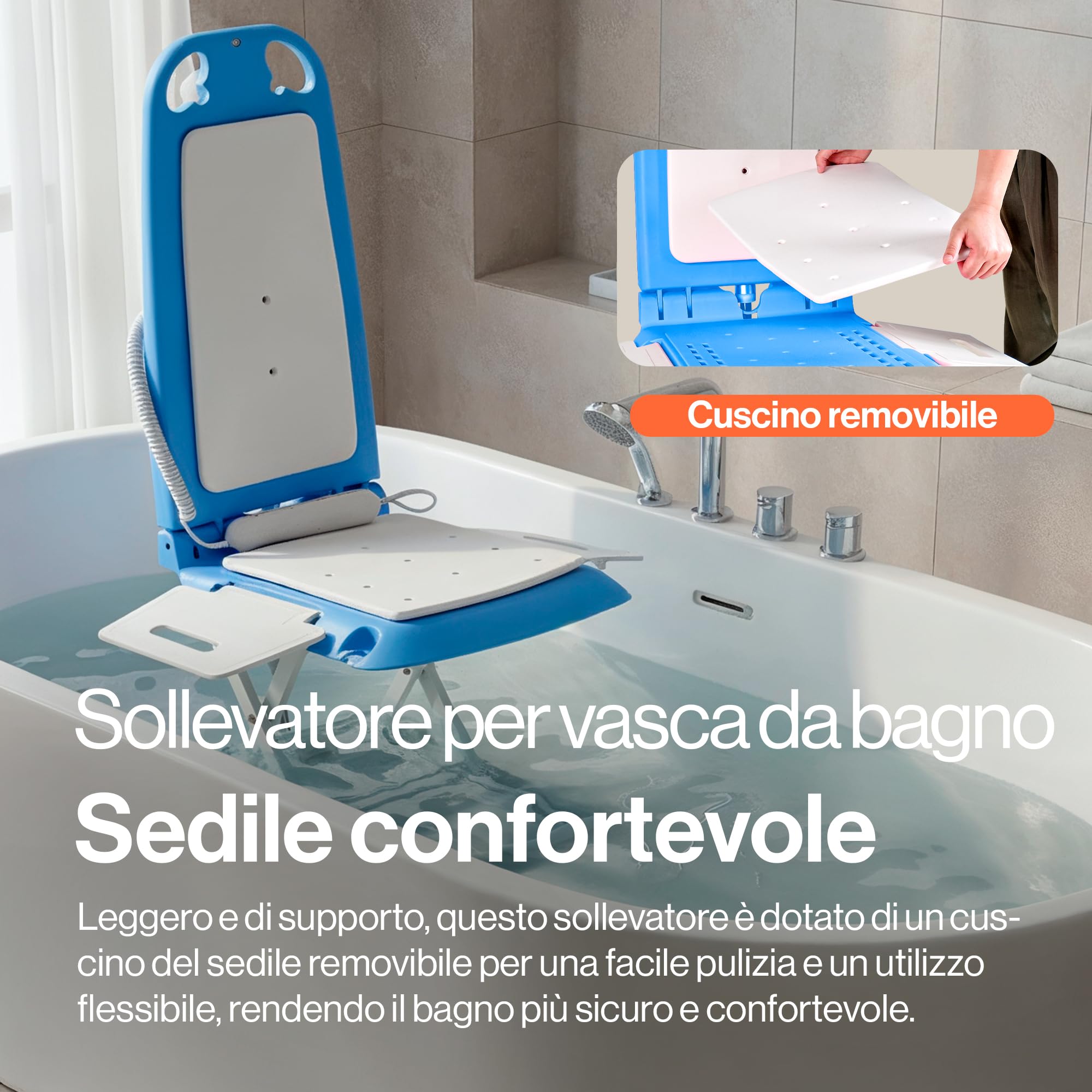 SuperHandy Sollevatore portatile da pavimento e vasca – Peso leggero 8,6 kg, Pieghevole, Capacità di carico 150 kg, Sollevatore impermeabile IP68 per anziani, Sedile ergonomico con pannelli rimovibili
