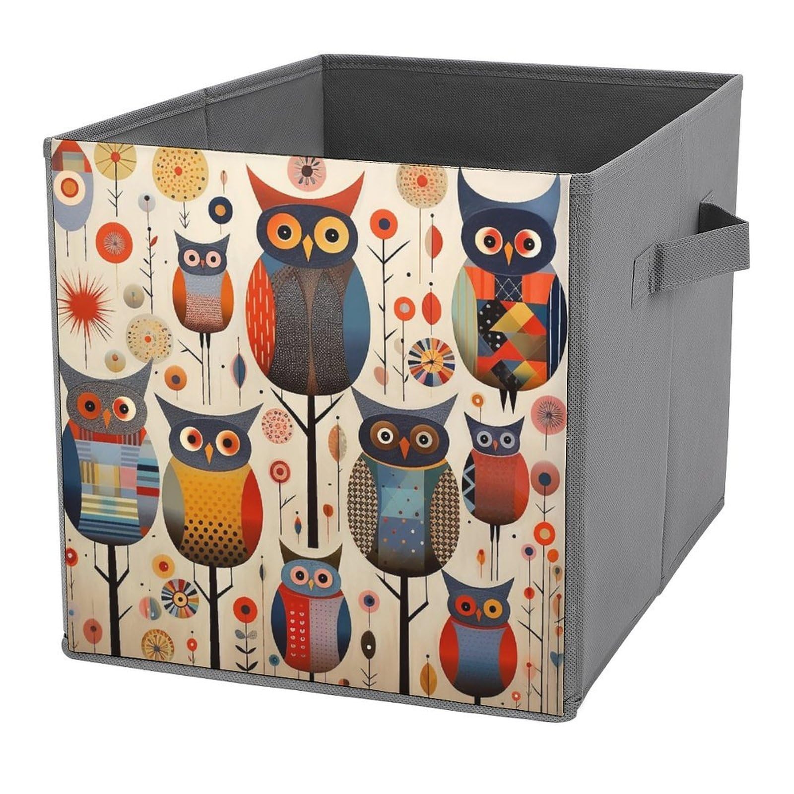 NONHAI Collapsible Storage Bins with Dual Handles Fabric Storage Basket Foldable Cubes Organizer Baskets Patchwork Owl Storage Boxes for Organizing Clothing Cube Storage Organizer Bins