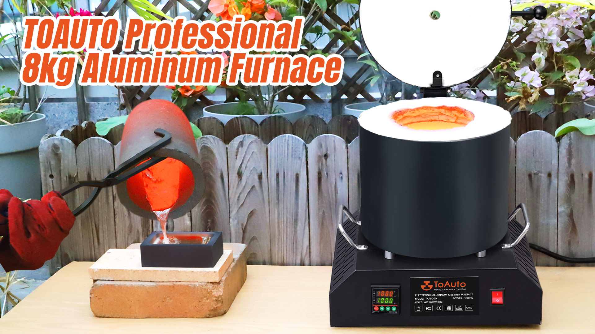 TOAUTO 8KG Large Electric Aluminum Melting Furnace ‎TAF8000, 1800W