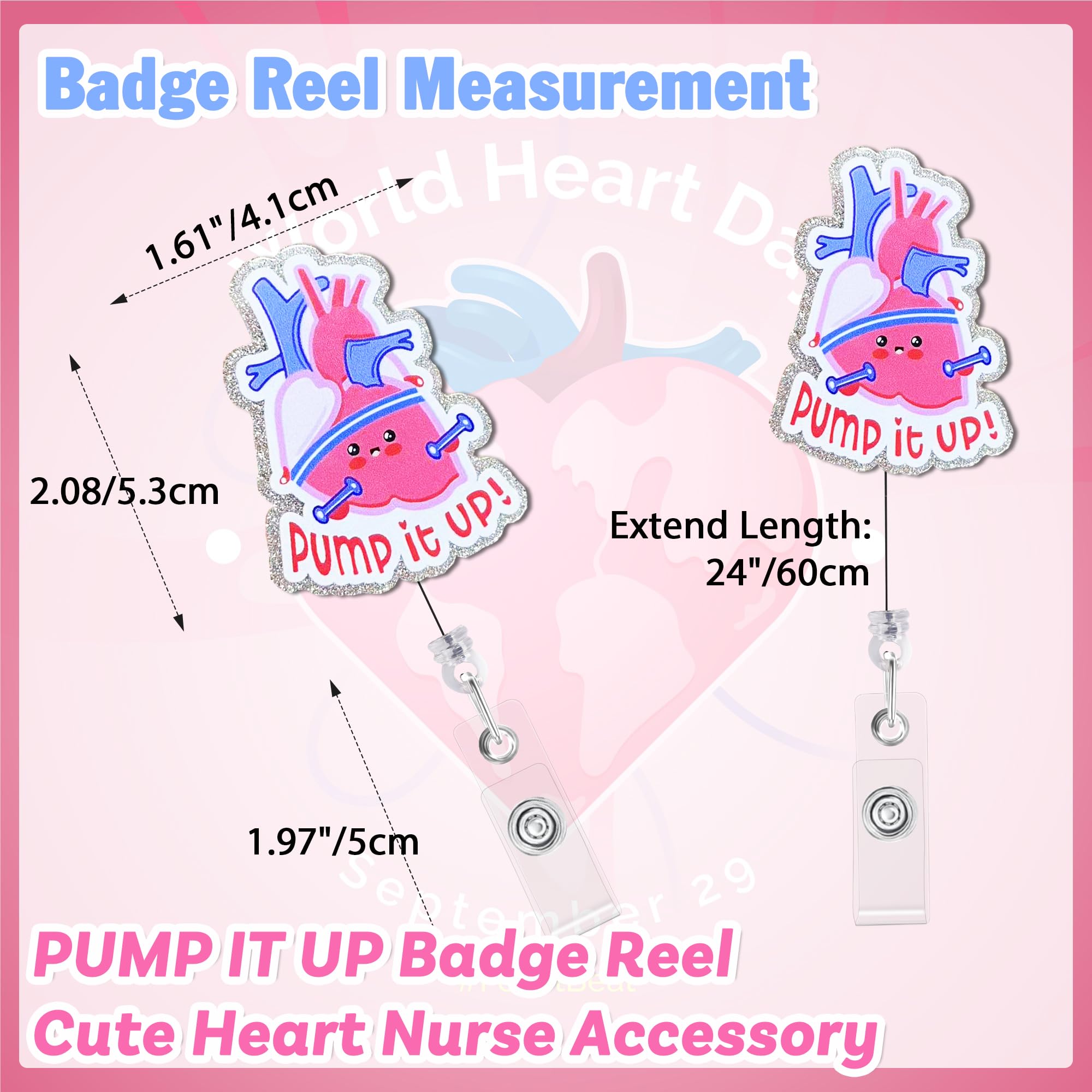 Pump It Up Heart Badge Reel with Aligator Clip Funny ID Badge Holders Cute RN LPN CNA MA PCT Badge Buddy Nursing Medical Students Nurse Accessories for Work