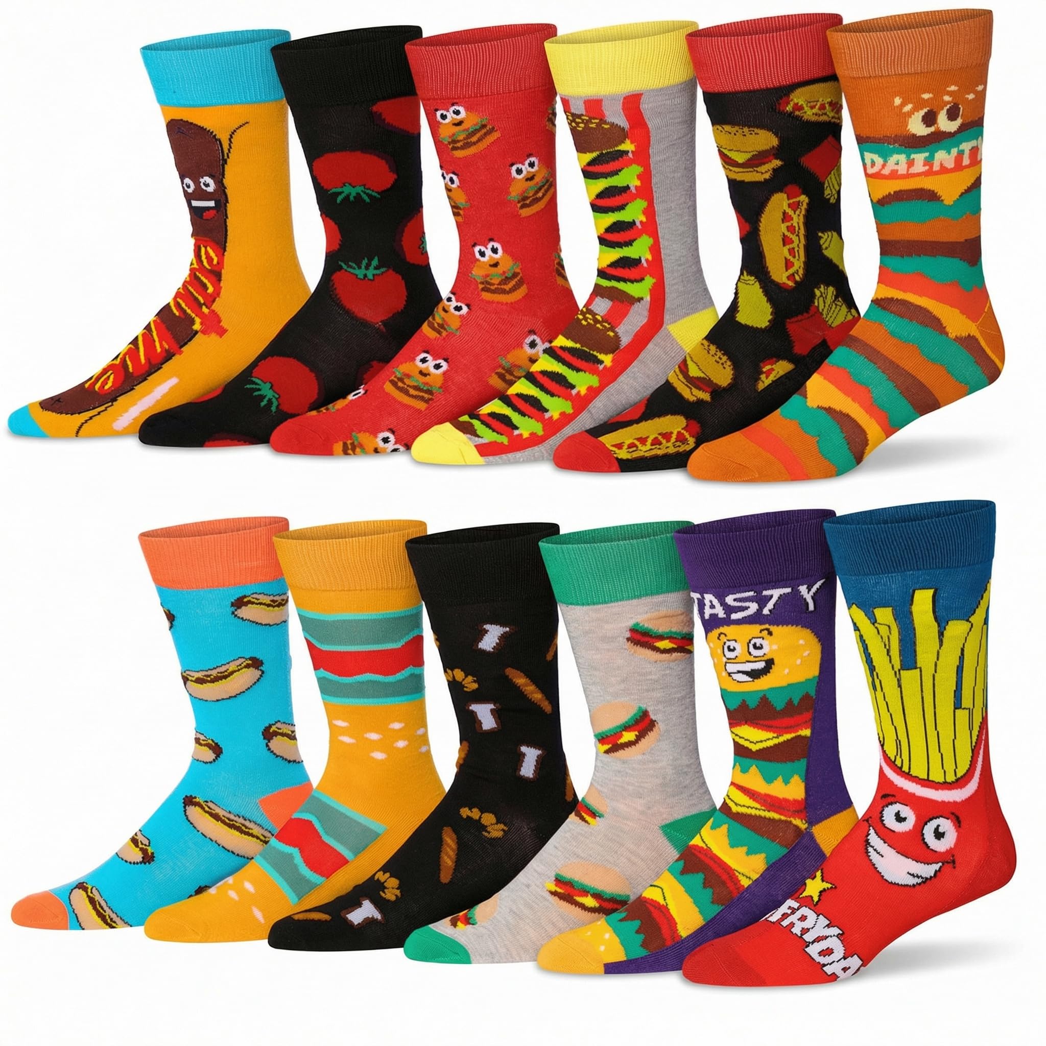 JAMES FIALLO Dress Socks for Men, Casual Colorful Fun Novelty Fashion Patterned Men's Dress Socks, Pack of 12 Super Soft