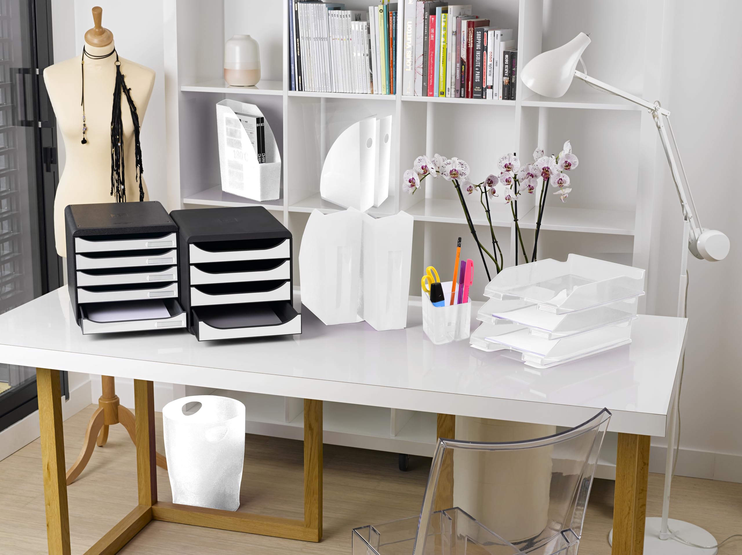 Exacompta 45313D ECOBIN Papierkorbiter mit Griffen. Eleganter und robuster Papierkorb und Mülleimer im modernen Design weiß 15 L – Bild 2