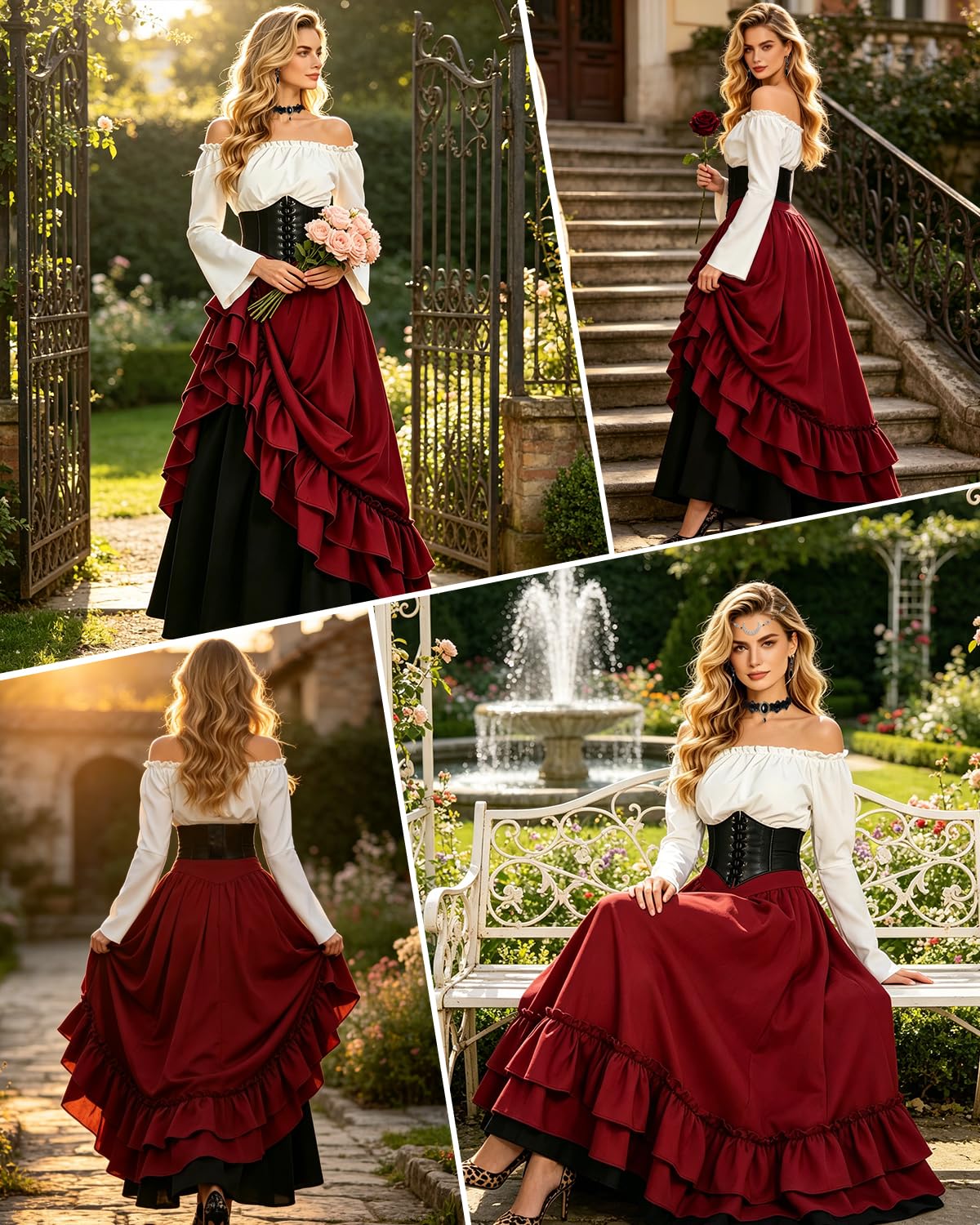 Robe Médiévale Femme, 2 Façons de Porter, Ceinture et Boîte Cadeau | Robe Gothique Médiévale avec Chemise, Robe Victorienne, Deguisement Renaissance pour Halloween, Cosplay et Fête