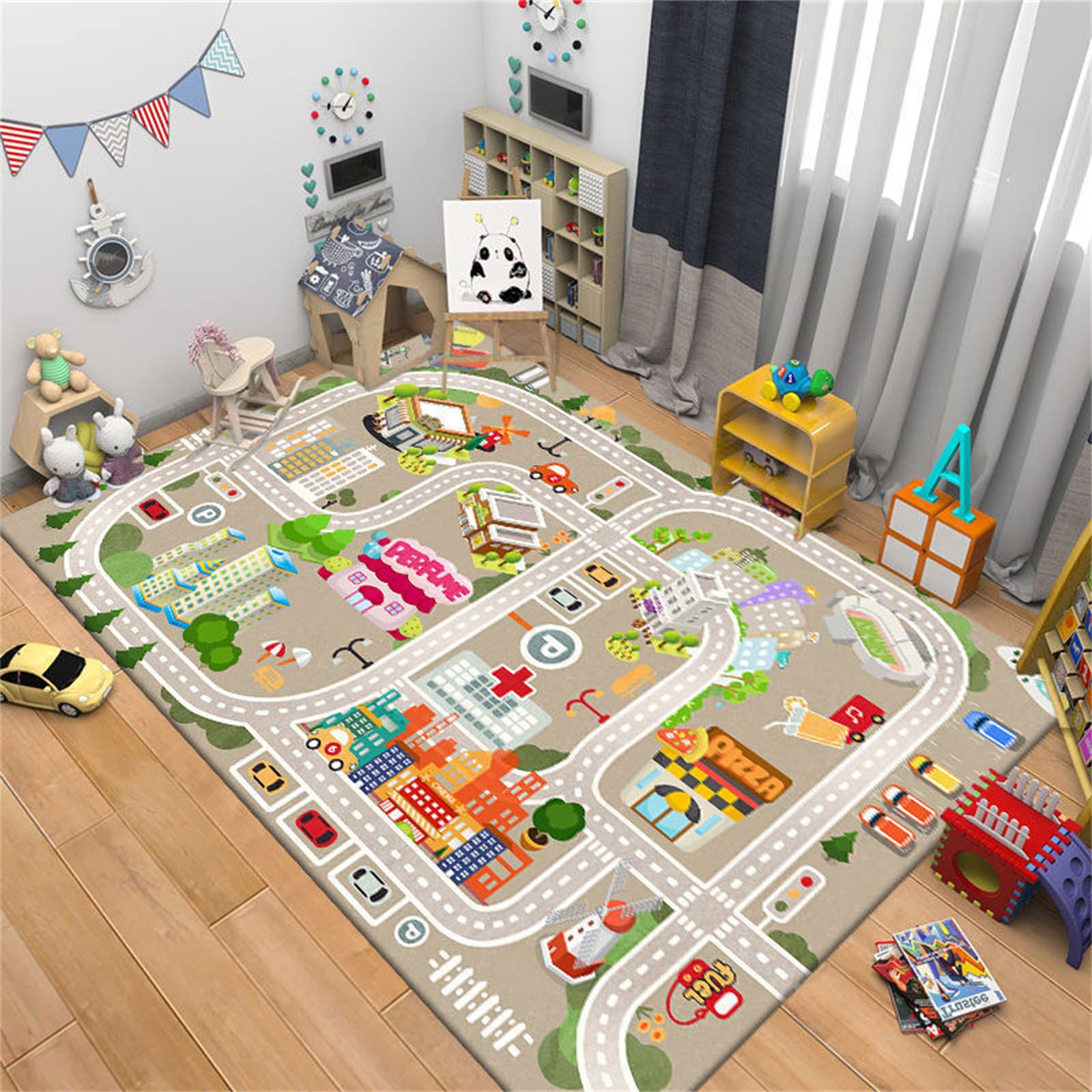 Zenithia Spielteppich für Kinder,Kinderteppich Straßenteppich Spielunterlage Kinderteppich,Spielmatte,Übungsmatte,Lernbereich,Teppich für Kinder,Jungen,Mädchen,Schlafzimmer,Spielzimmer
