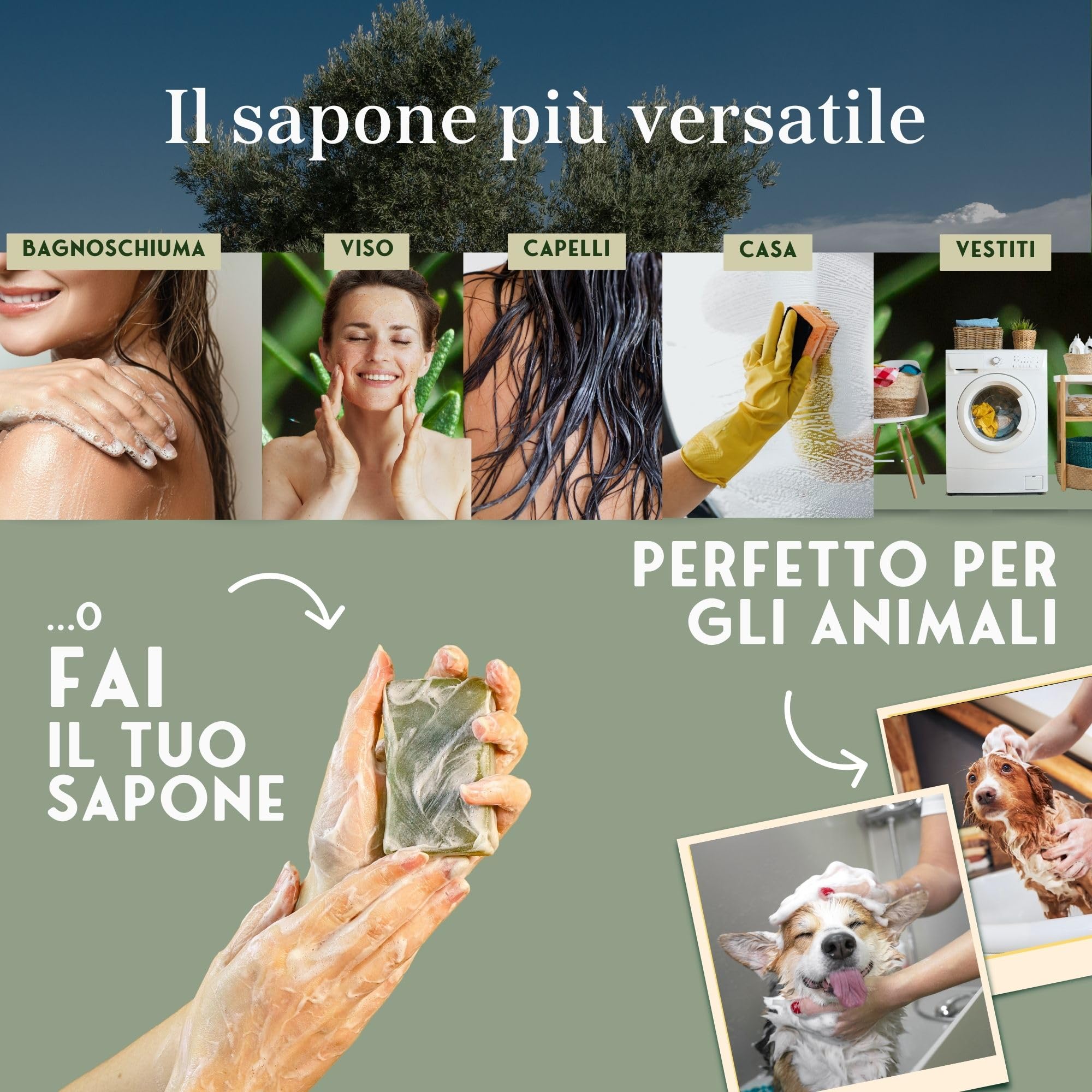 Autentico Sapone di Castiglia Biologico 100% Naturale e Vegan, Rimuove Punti Neri e Uso Multiplo, Adatto a Pelli Sensibili, Senza Parabeni e Siliconi, 5000 ml