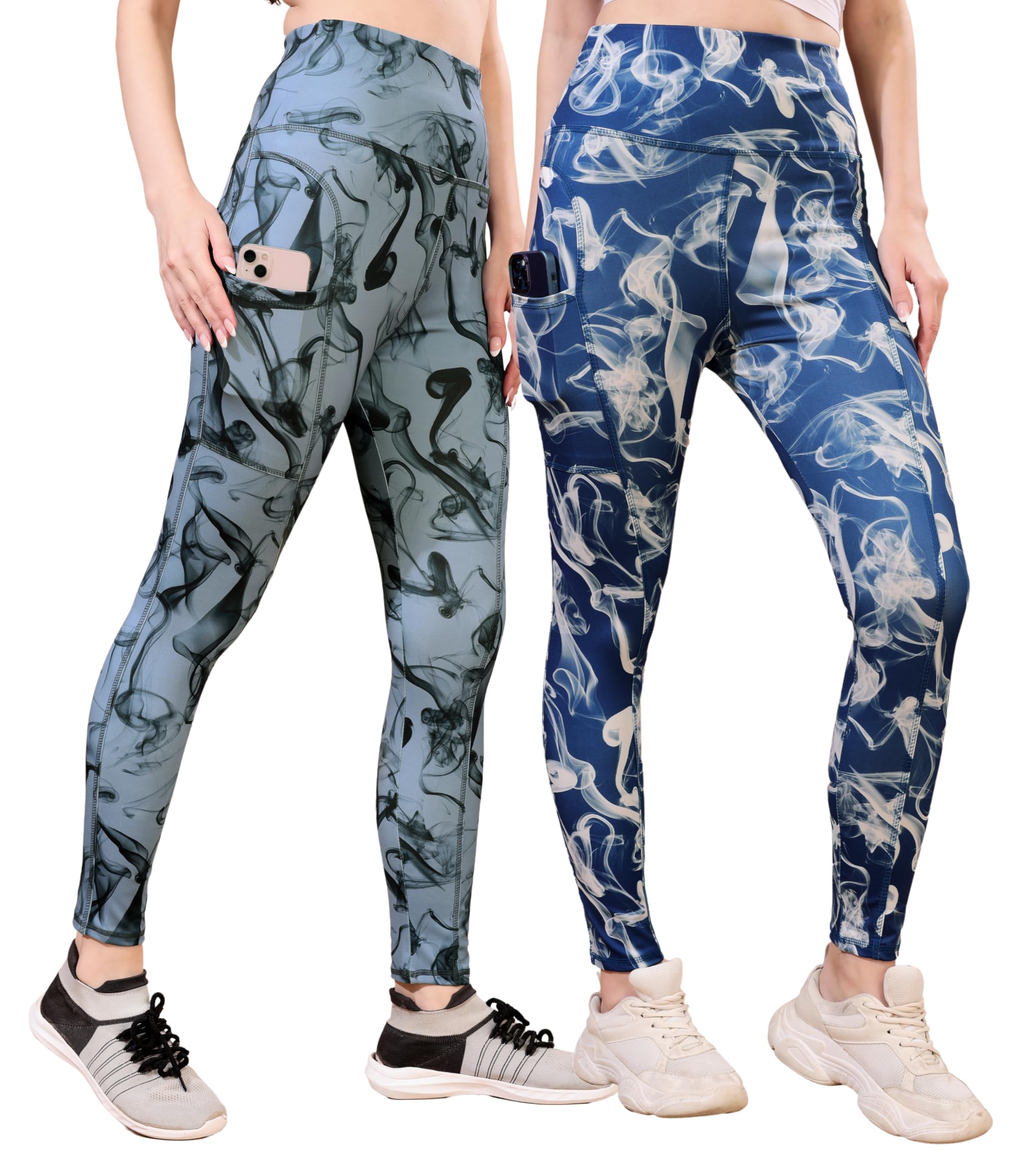 Women's High Rise Smoke Print Pant, Polyester Blend Slim Fit Gym wear Tights Leggings, Workout, Fitness, Yoga, Runnings, Casual, Pack of 2-image-11