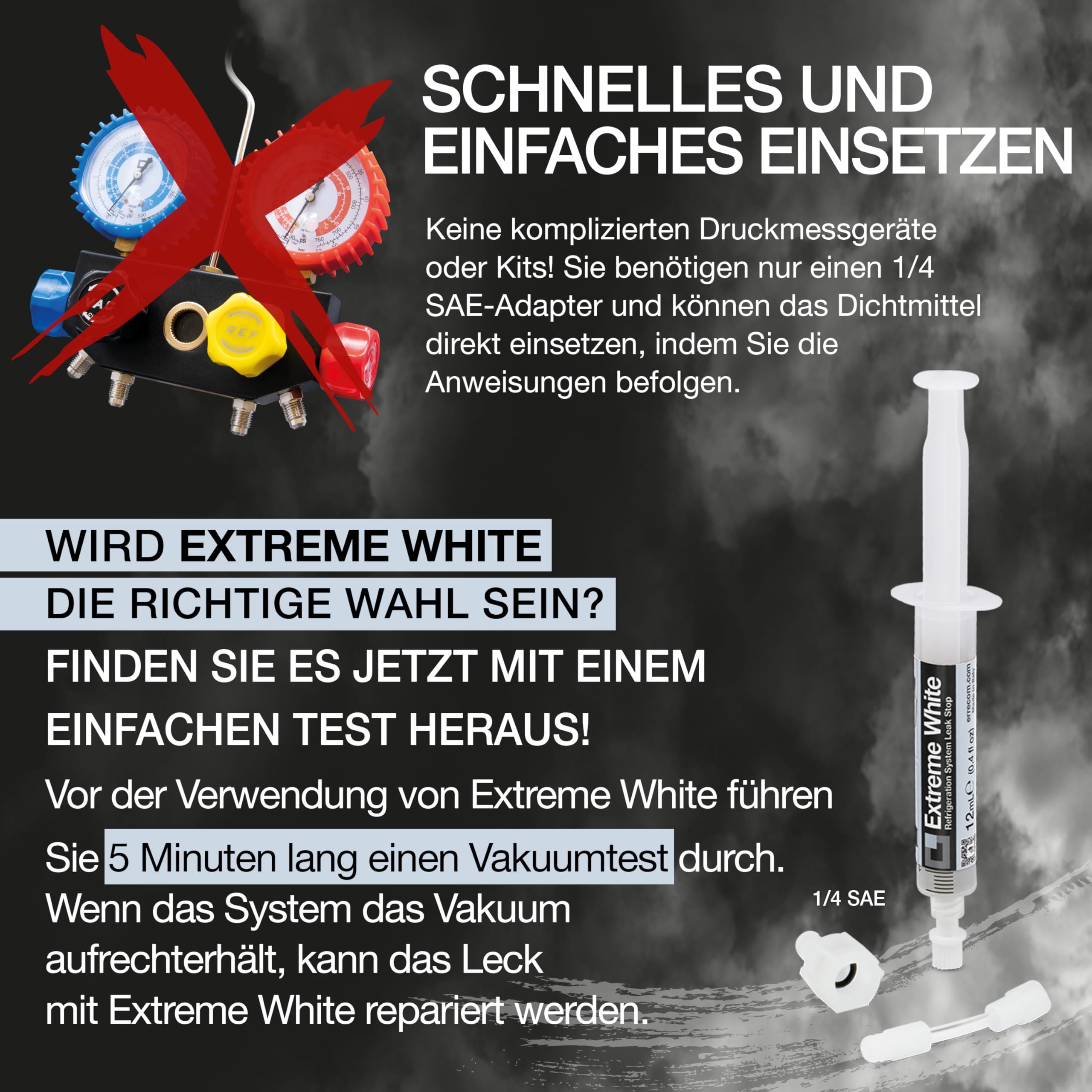 ERRECOM Extreme White - 6 x 12ml Kältemittelleckstopp für Kühlschränke mit luftdichtem Kompressor und R600 - R290 - R134a - inklusive SAE 1/4 Adapter
