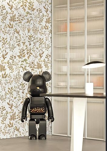 Miniatura 6 de Dimoon Papel tapiz de 236 x 17.3 pulgadas con delicadas flores blancas doradas para despegar y pegar, papel de contacto floral, papel de contacto