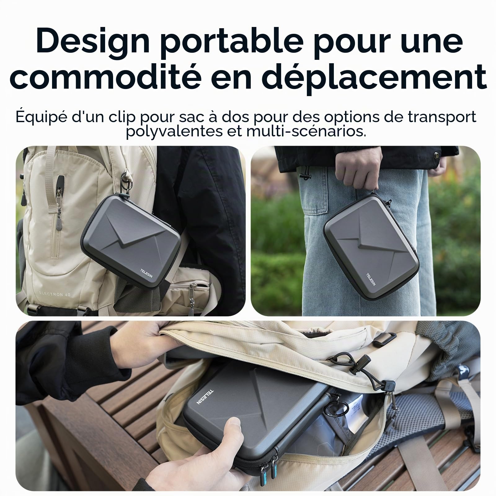 TELESIN Sac de transport pour DJI Osmo Action 5 Pro/4/3, sac de rangement portable en polyuréthane, sac de voyage de protection rigide pour Osmo Action 5 Pro/4/3, accessoires de caméra d'action