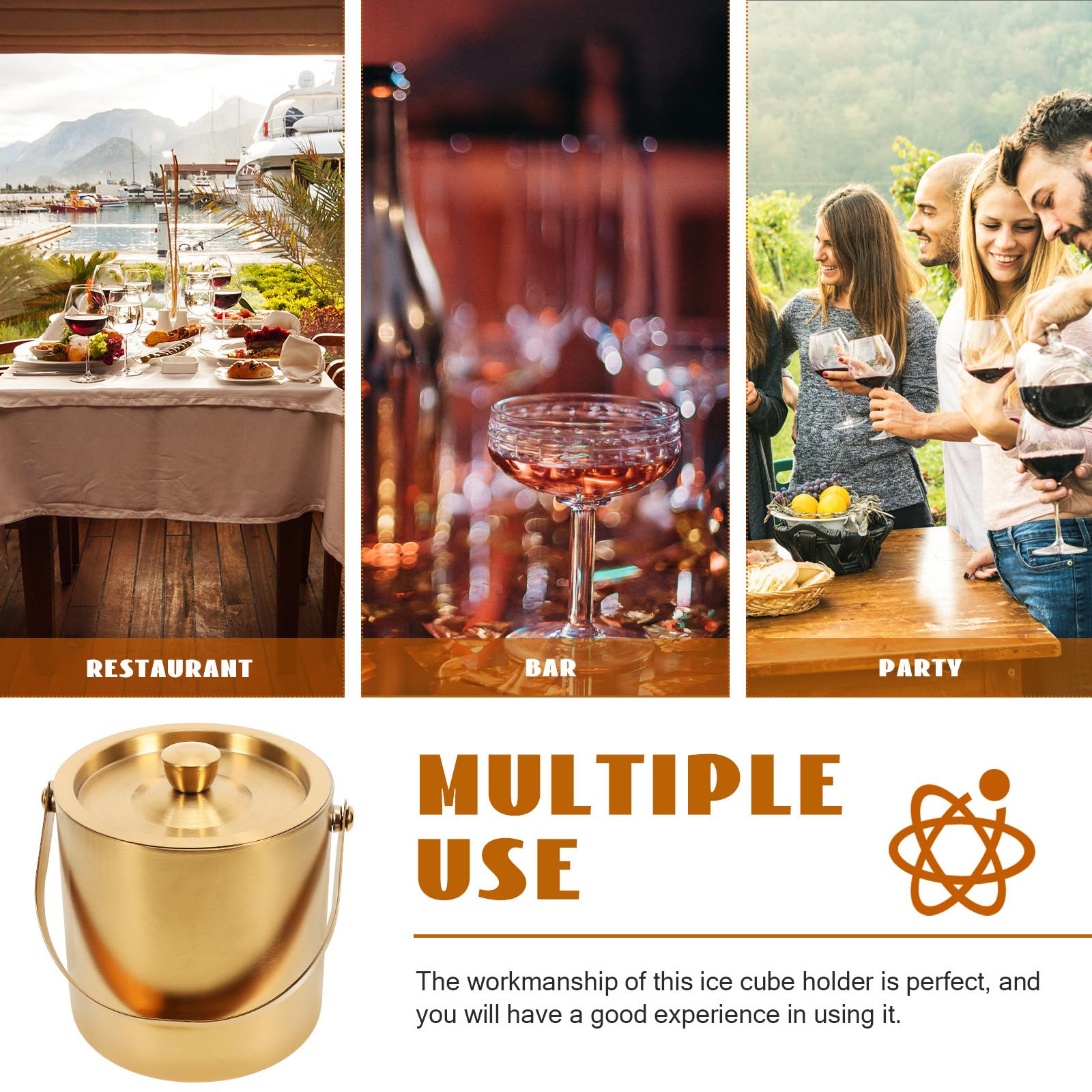 jojofuny Eiswürfelbehälter mit Doppelwandiger Isolierung Edelstahl 1,6 L und Metalleimer und Deckel Multifunktionaler Weinkühler zum Kühlen von Cocktails für Riegel und Club