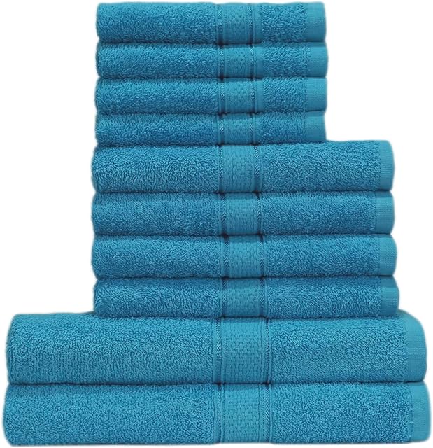 Casabella 10 Piece Luxury Soft Towel Bale Set Face Hand Bath Bathroom Towels_Blue_10 Pieces