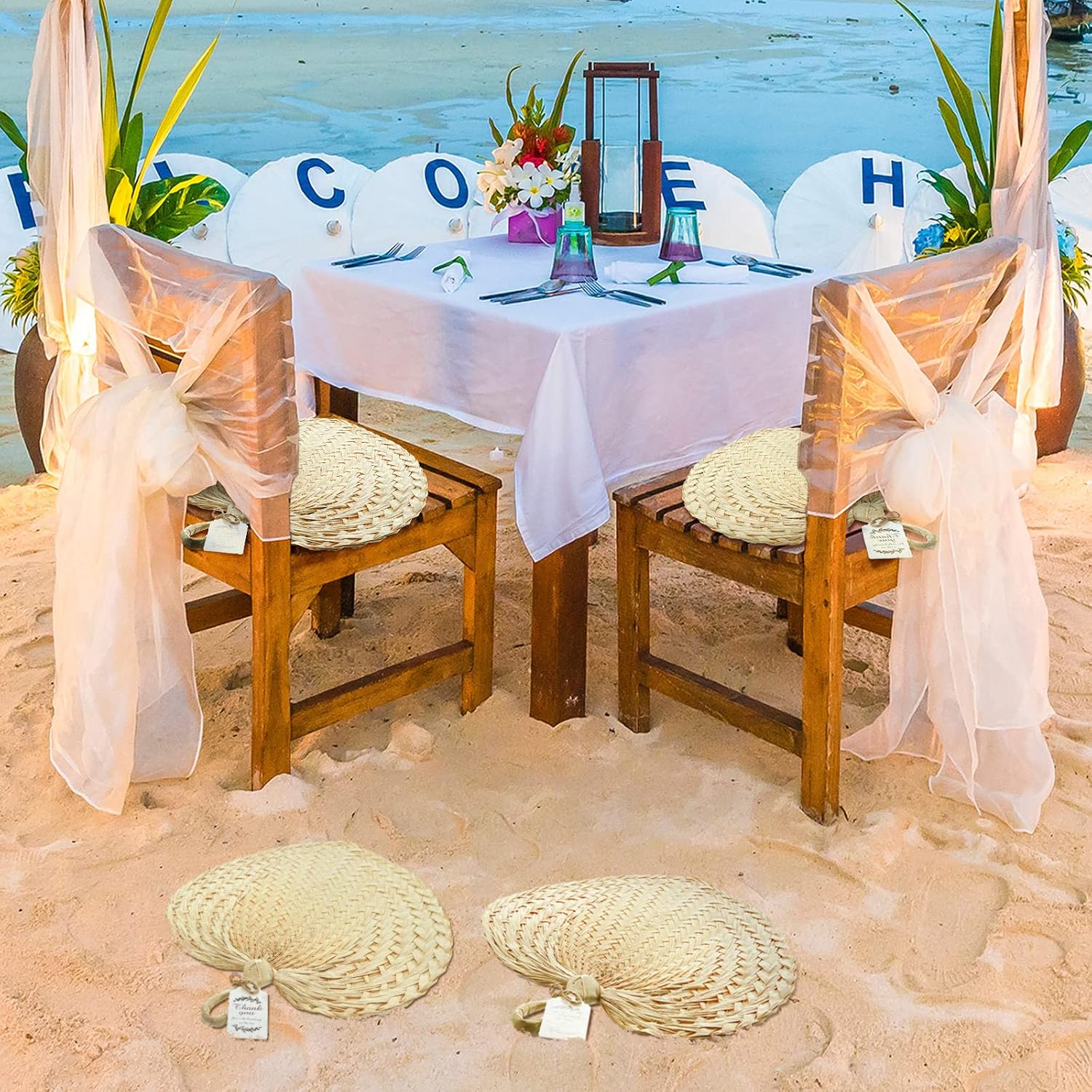 Yalikop 15 Pack Natural Raffia Hand Fans Handmade Raffia Fans Palm Leaf Hand Fans with String and Label Buri Fans for Summer Farmhouse Decor Wedding Camping Favors