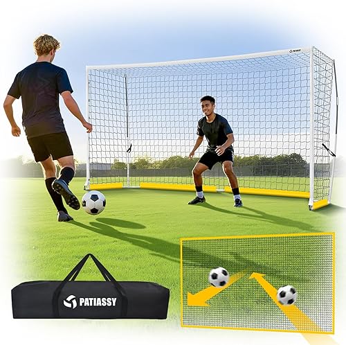Portería de fútbol de 12 x 6 pies con red de rebote, equipo de fútbol de entrenamiento 2 en 1 para práctica en el patio trasero, marco de metal