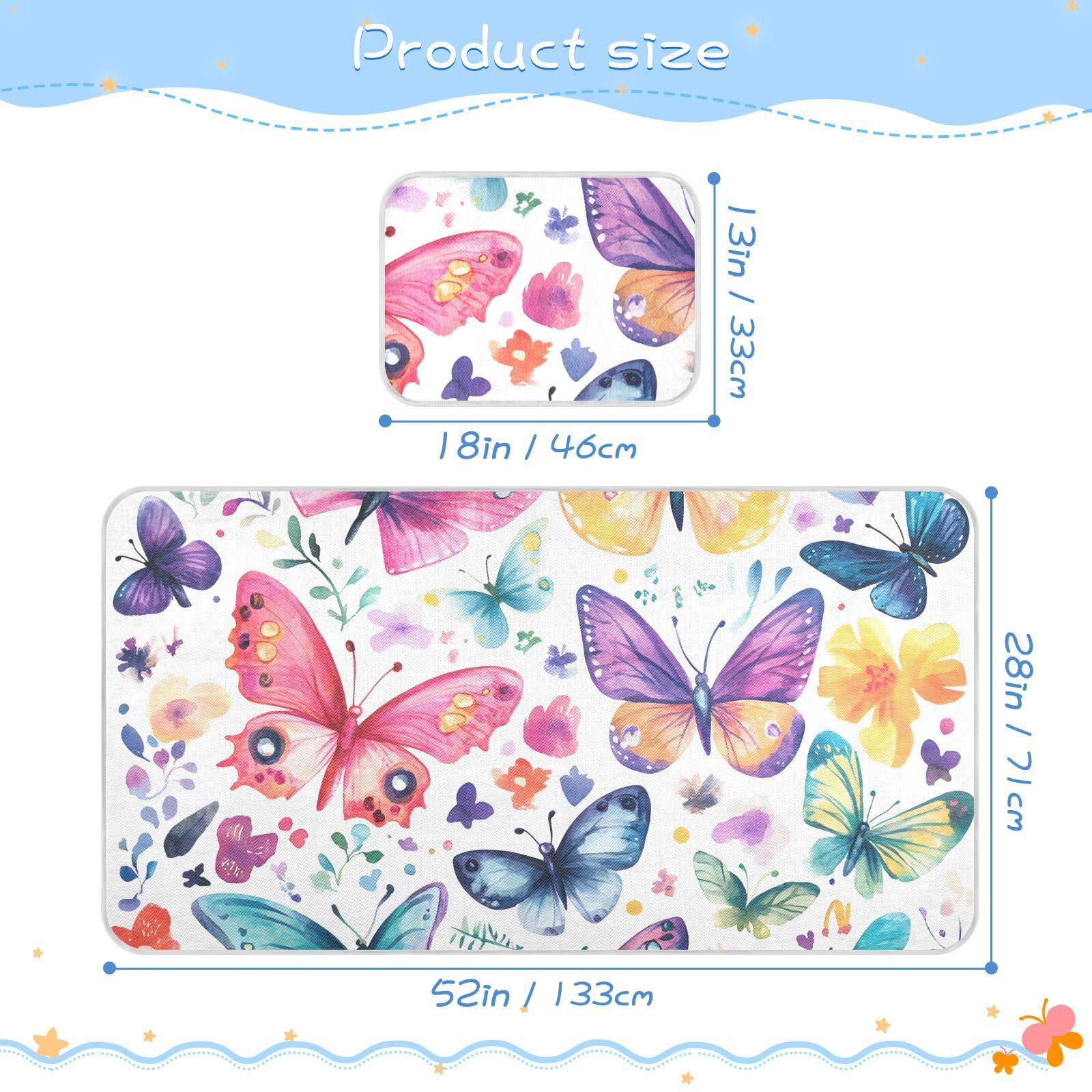 Bolaz Summer Sleeping Bed Pad, Colorful Butterflies Cooling Mattress Set Breathable Bed Mat Ice Silk Mat + Pillow Cover for Toddler Boys Girls