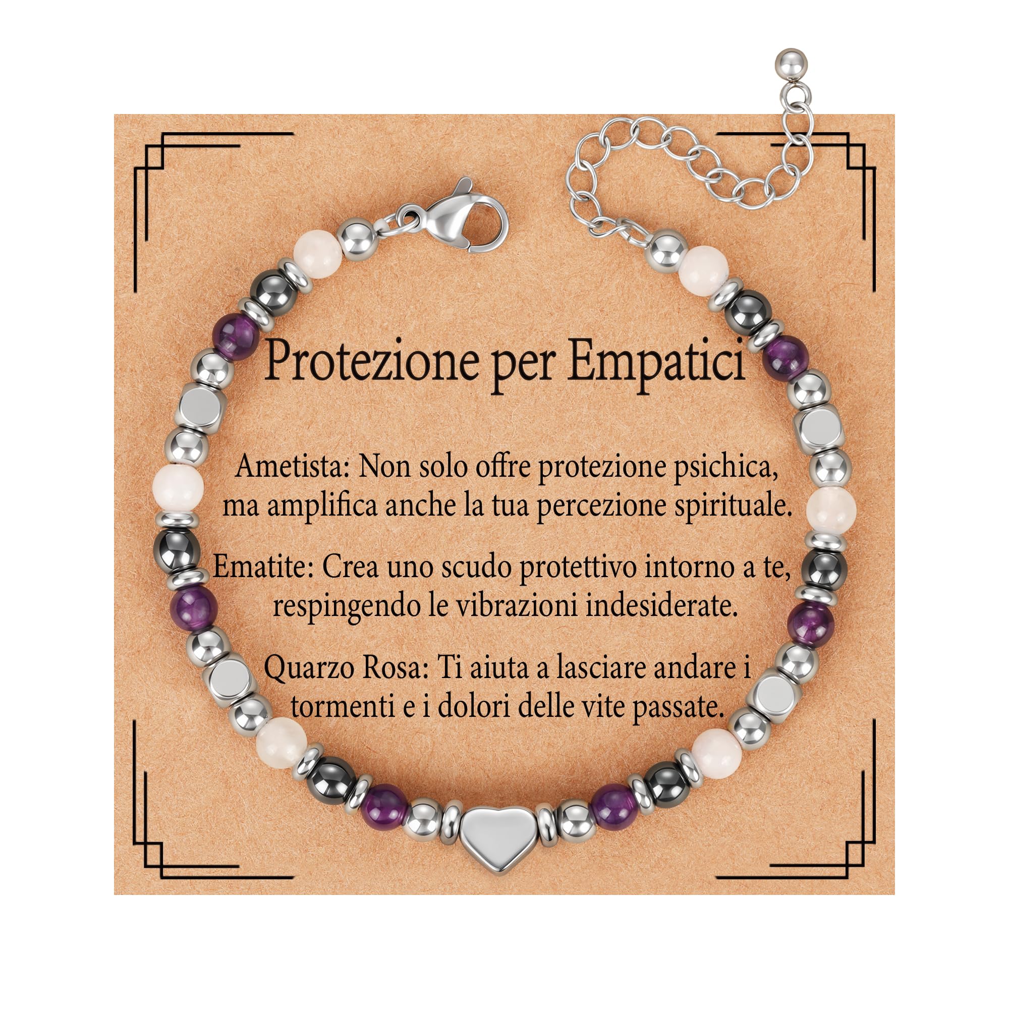 Aretas Bracciale curativo in cristallo di pietra naturale per donne e signore, gemma tripla protezione, sollievo dall'ansia, nuovi inizi, buona fortuna, gioiello protettivo per empatici