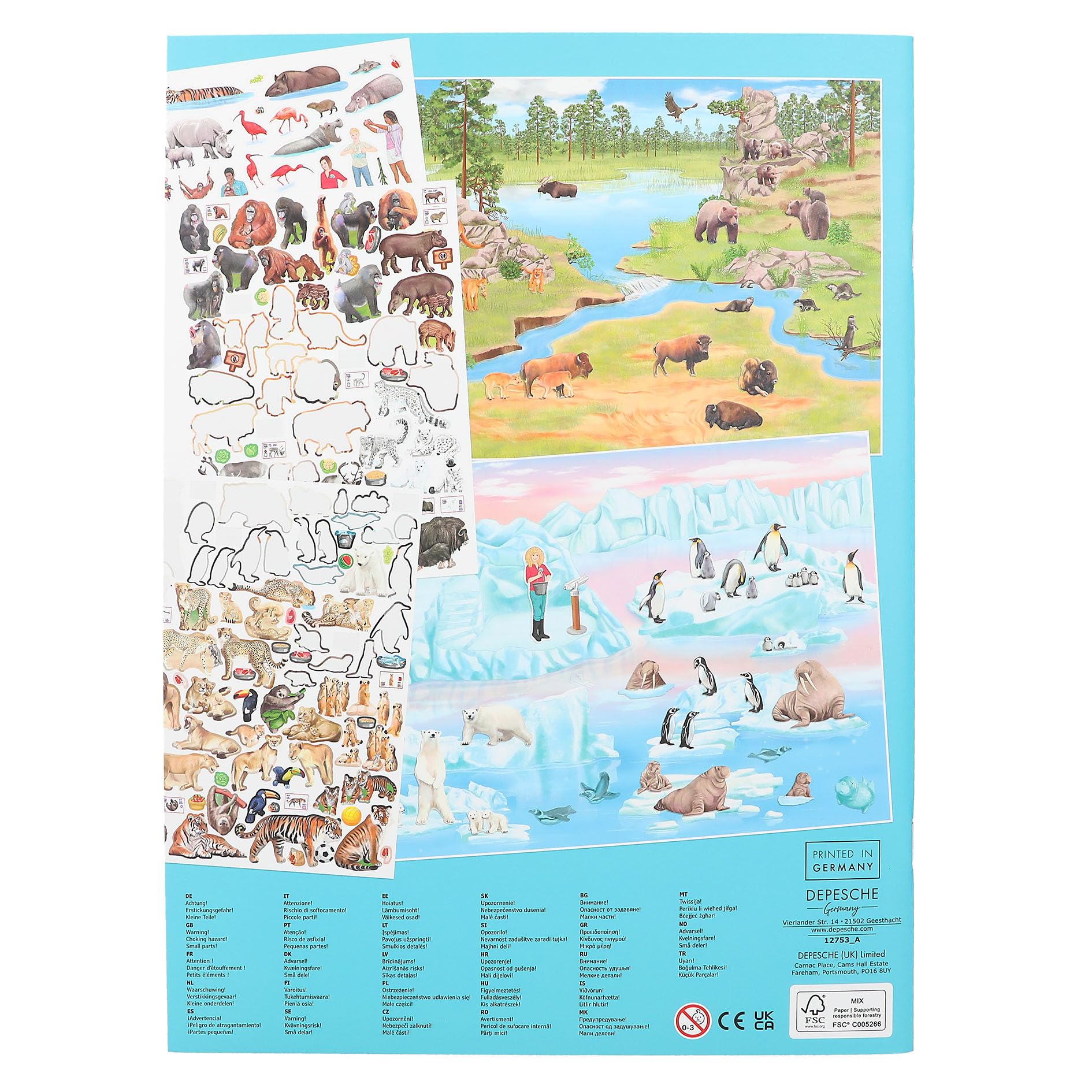 Depesche 12753 Sticker-Album "Create your Zoo", Sticker-Heft mit coolen Motiven und 3 Doppelseiten Aufklebern, ca. 22 x 30 x 0,5 cm
