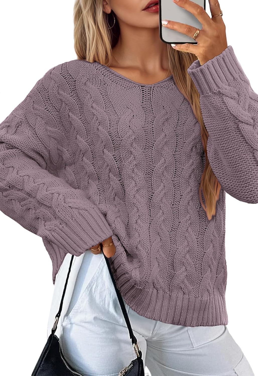 IWD Women's Oversized Sweaters Cable Knit V Neck Long Sleeve Pullover Sweater 2026 - Image 2