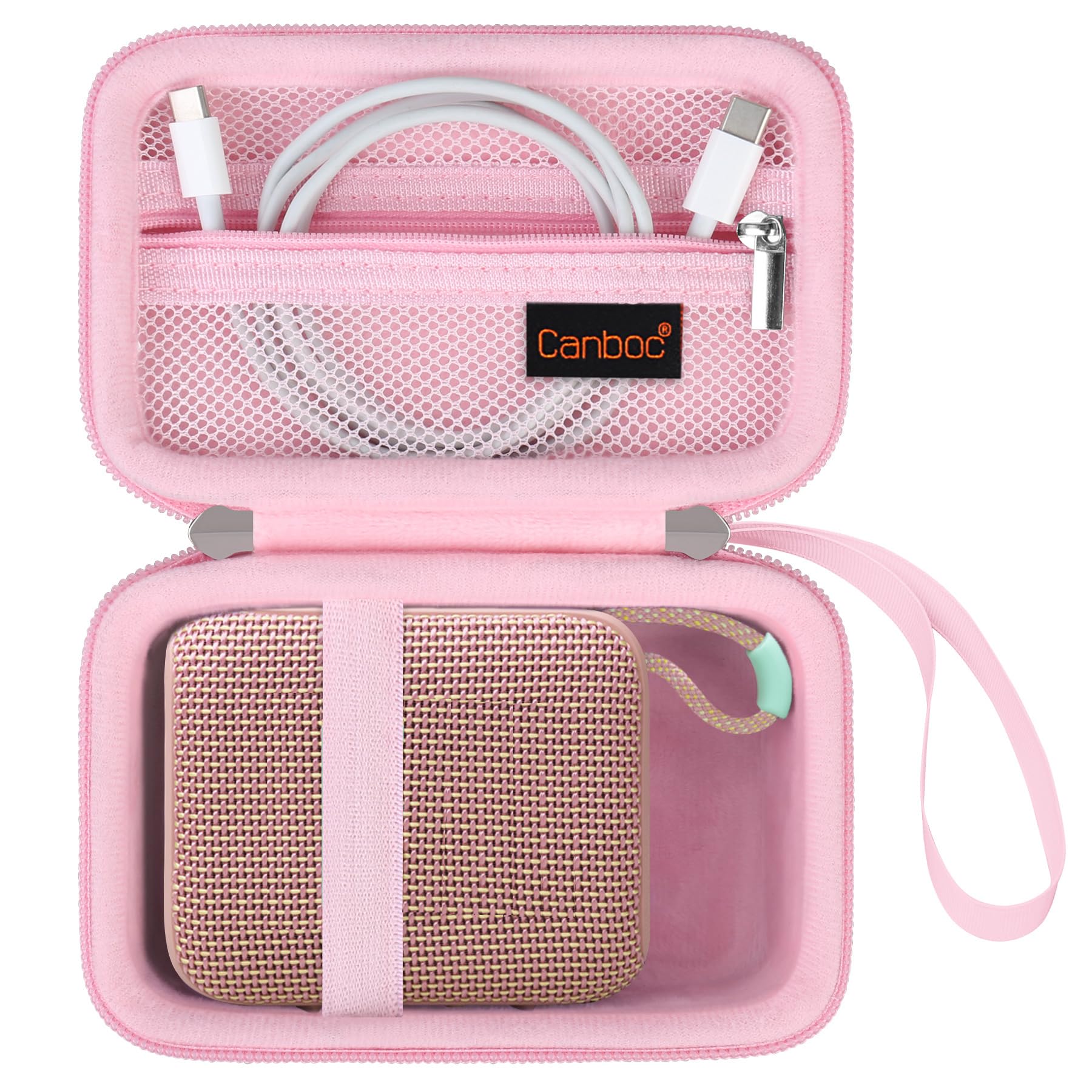 Canboc Carrying Case Compatible with JBL Go 4 Portable Bluetooth Speaker, Zipper Mesh Pocket fits USB Cable, Pink (Case Only)
