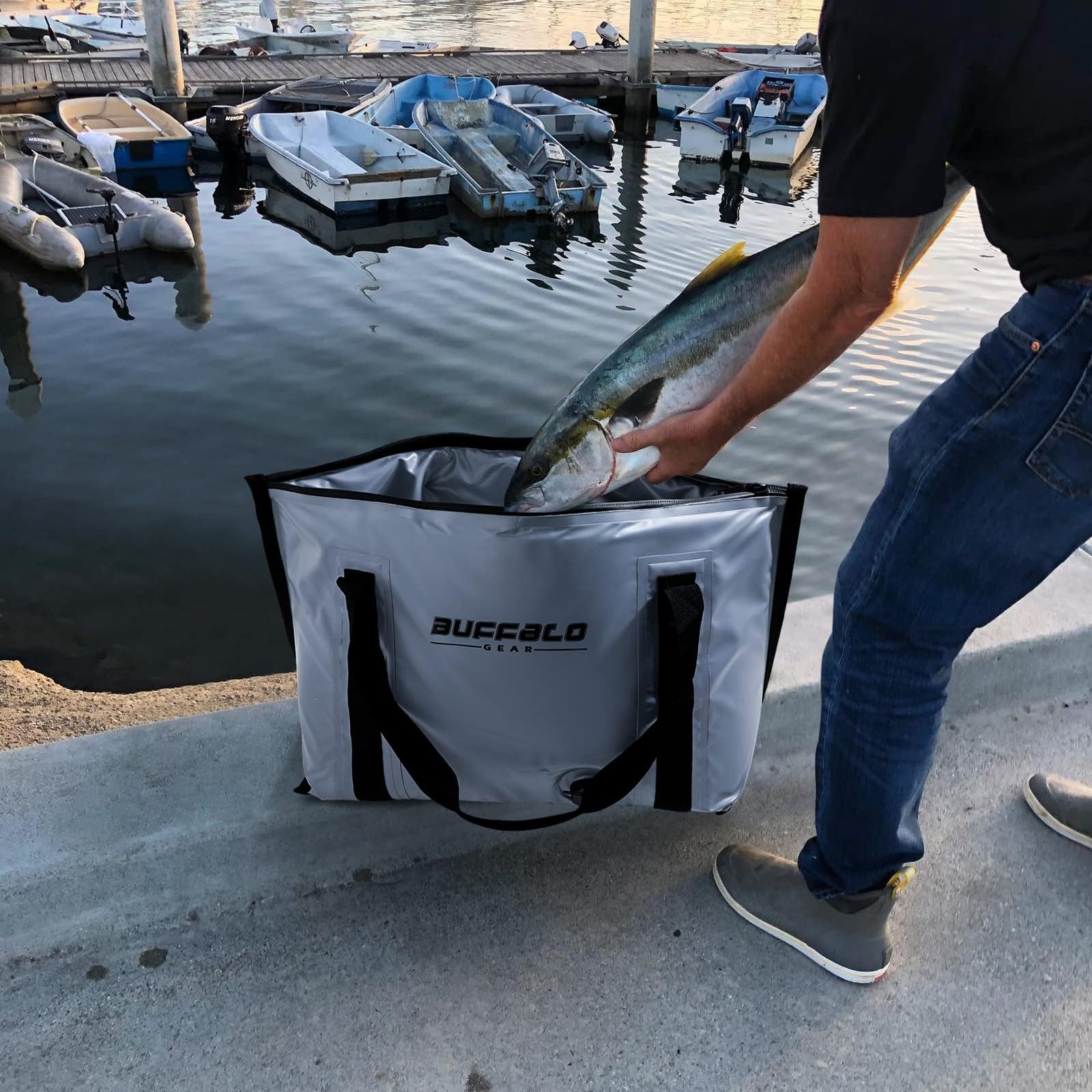 Buffalo Gear Isolierte Fischtasche Kühler Flacher Boden - 27,5QT 58QT Wasserdichte Fischtötungstasche, Angeltasche Auslaufsicher Fischkühler
