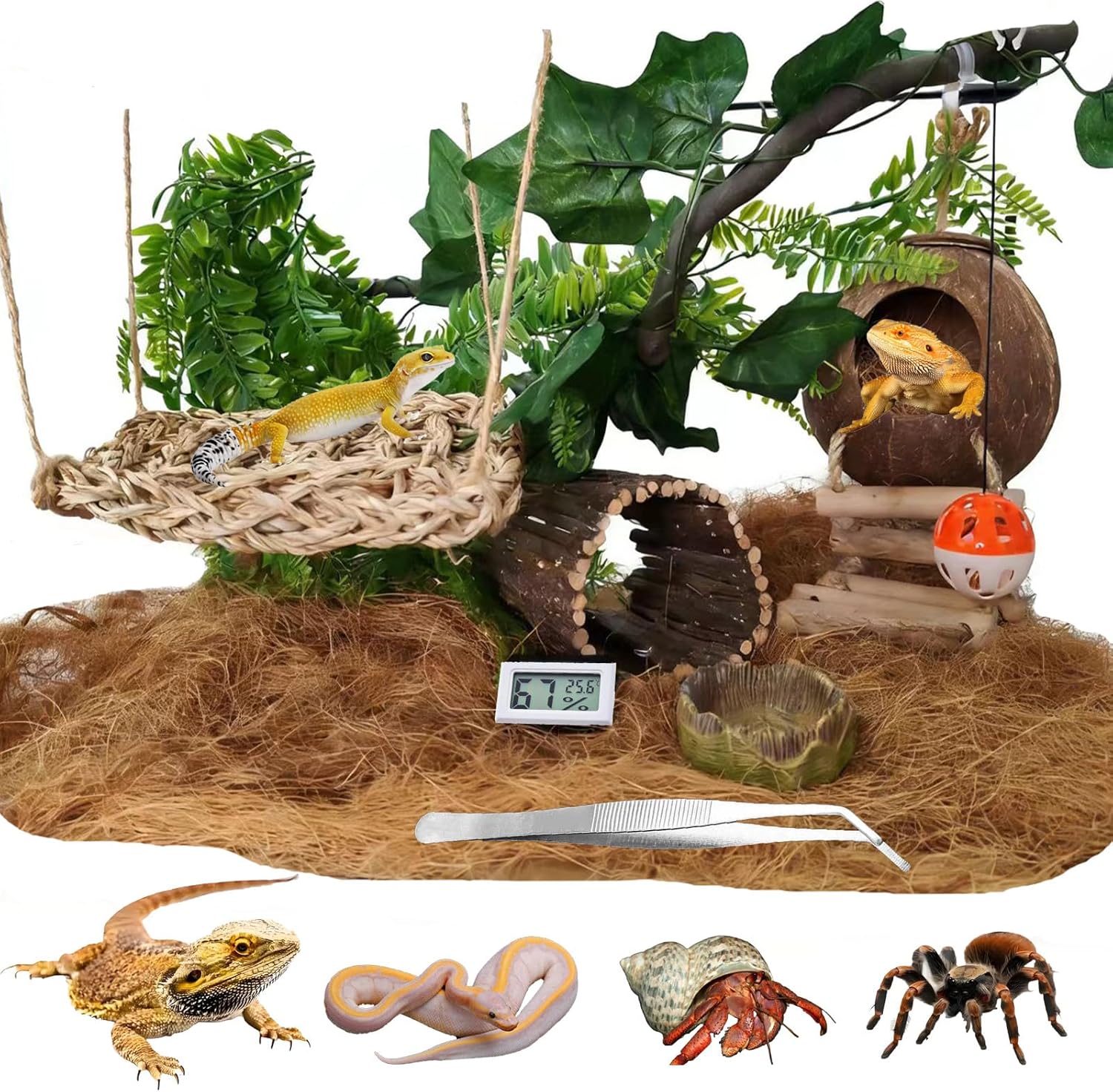 TEICCI 20items Bearded Dragon Tank Accessories Set,20-Piece Kit Leopard Gecko Tank Accessories with Reptile Bridge,Bearded Dragon Hammock,Decor Suitable for Lizards, Geckos, and Chameleons