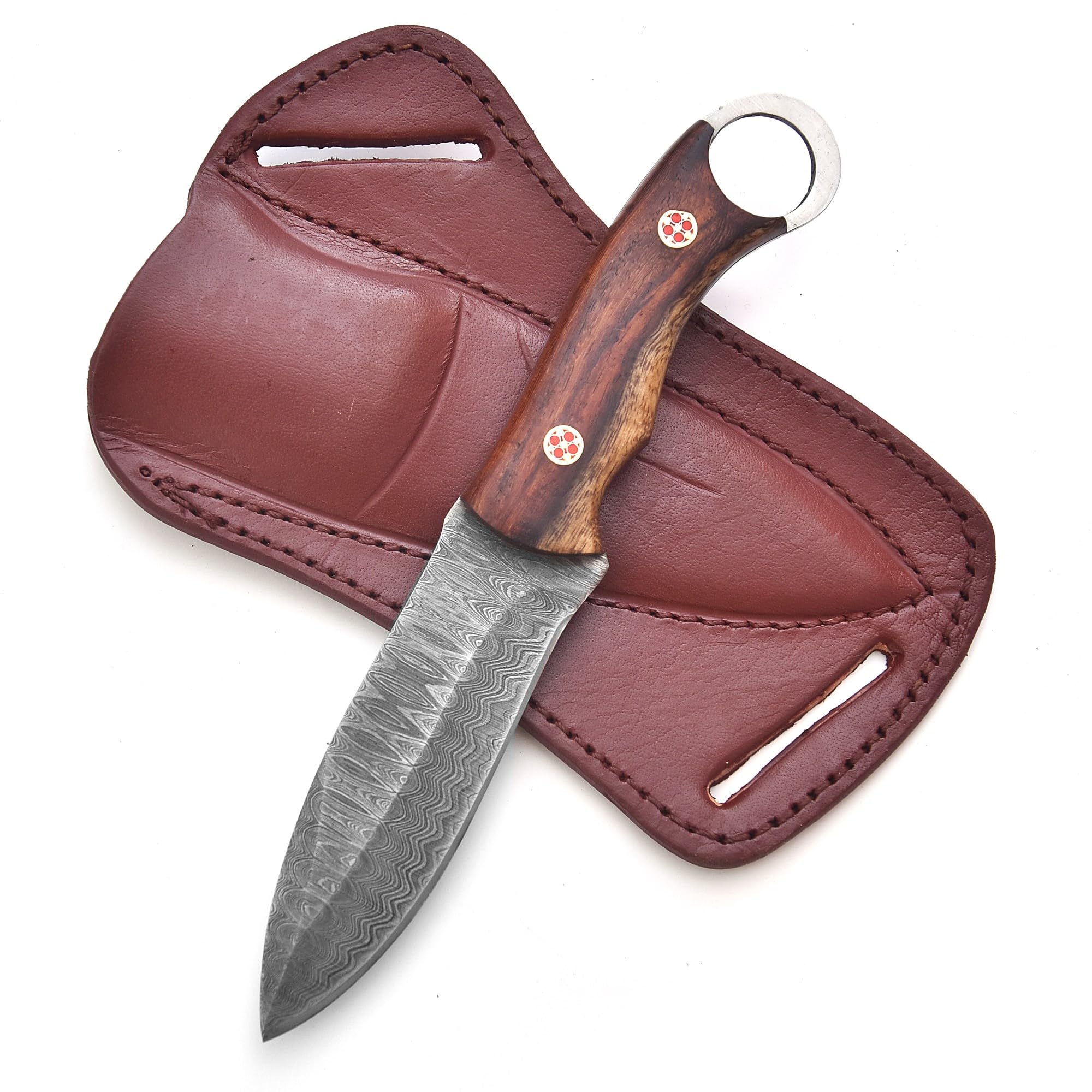 Custom Handmade Fixed Blade Hunting Knife - 9 Inch hand Forged Full Tang Knives For Hunting, Outdoor Camping, Hiking, Fishing, Bushcraft Knives With Leather Sheath. (Damascus - 1)