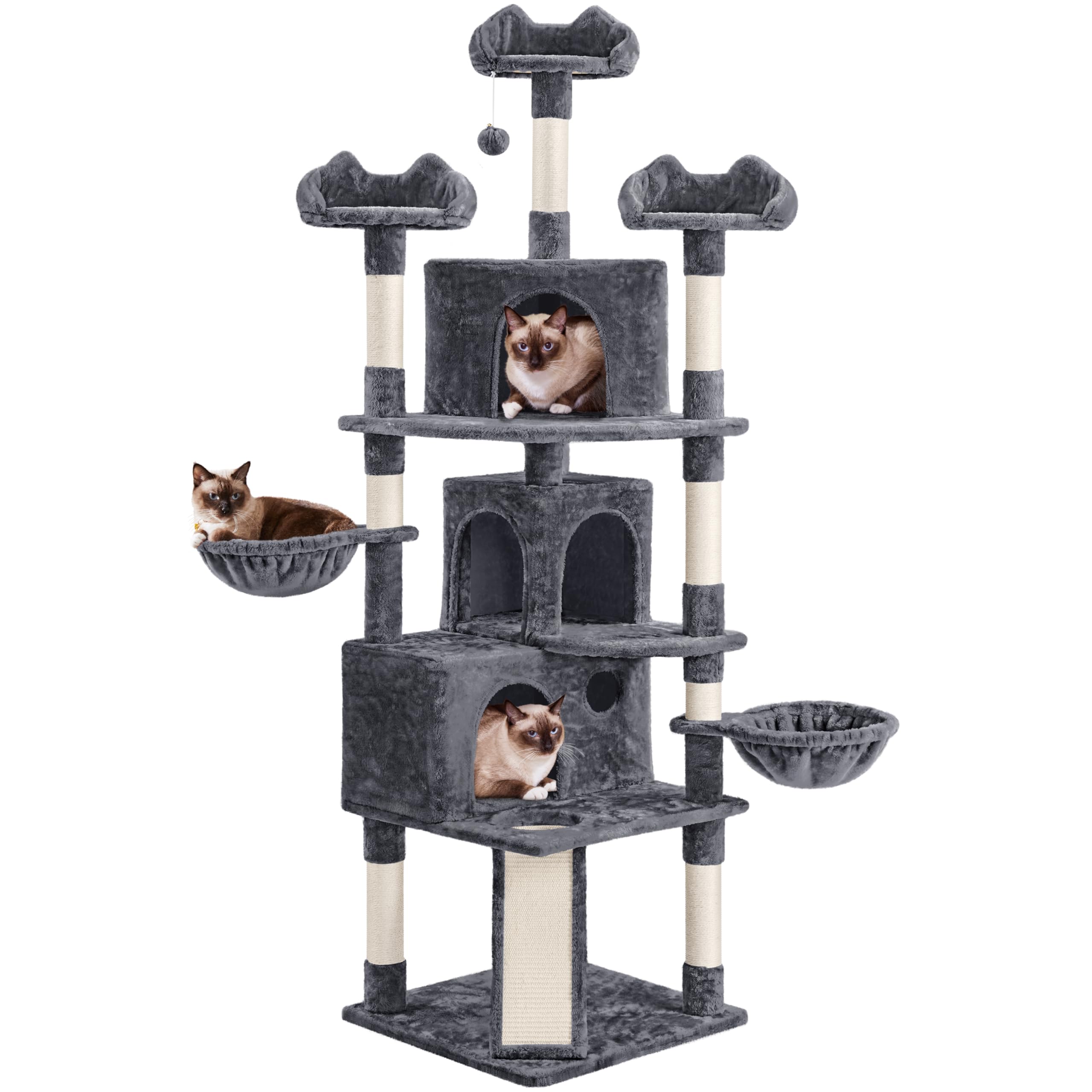 Yaheetech Árbol Rascador para Gatos Torre Escalador para 1-3 Gatos Medianos Rascador Postes con Plataforma 55,5x55,5x194 cm Gris Oscuro