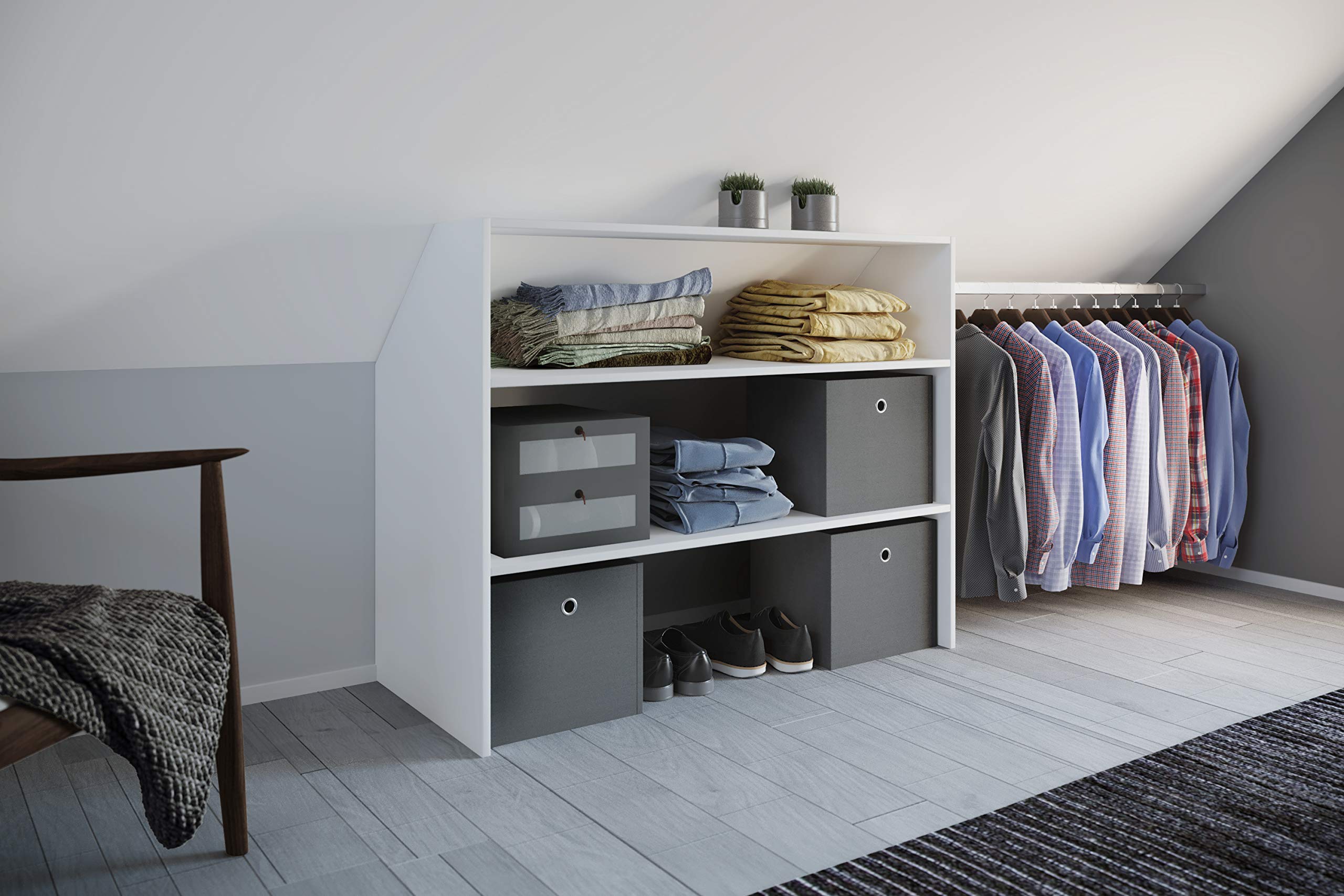 VCM Holz Kleiderschrank | offener Schrank | begehbarer Kleiderregal | Dachschrägen Regal | Maße ca. B. 90 x H. 100 x T. 50 cm - Dacho l Weiß