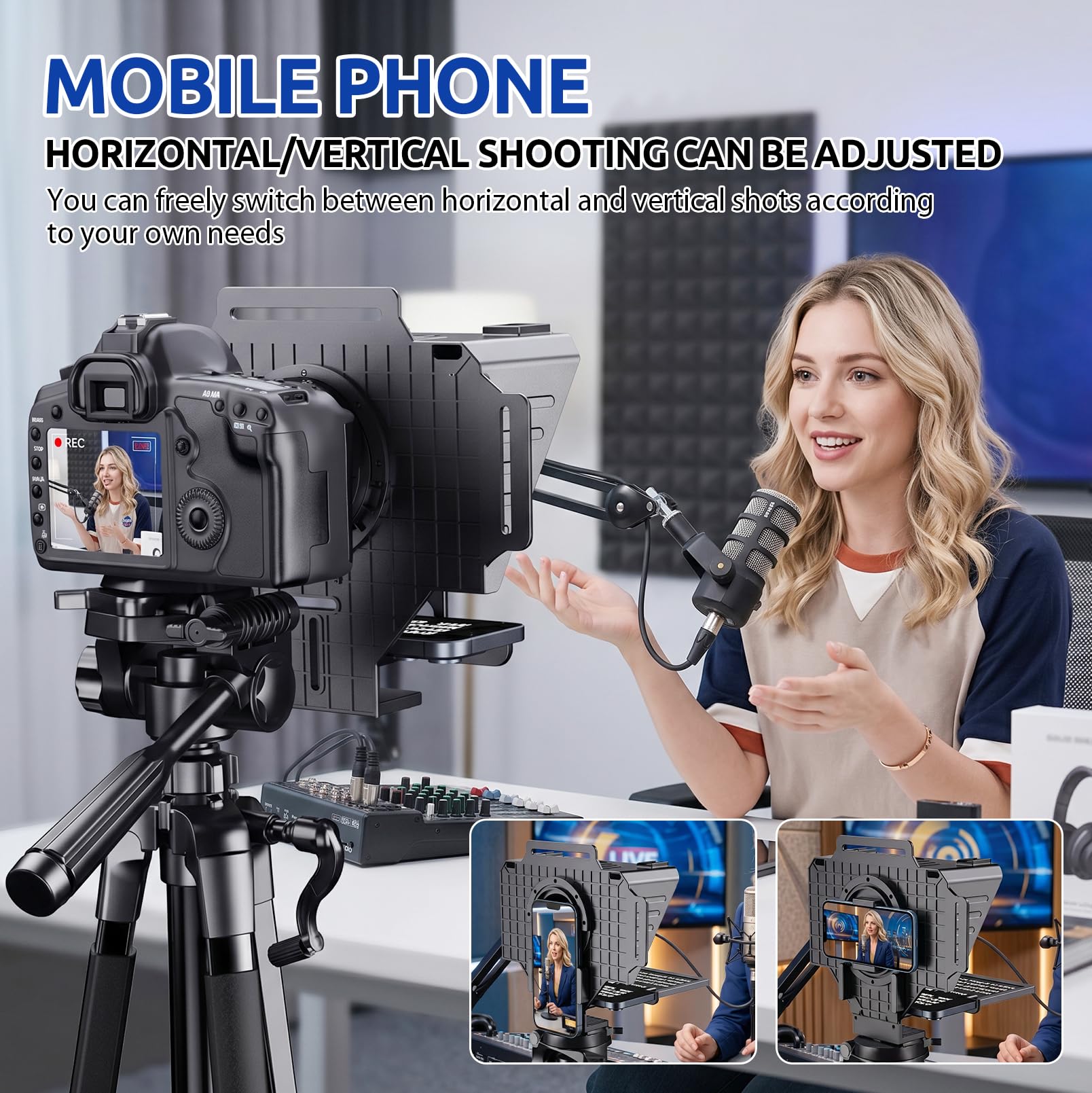 Teleprompter per Smartphone, Tablet e Fotocamere DSLR | Include Telecomando e Supporto per App, Compatibile con Obiettivi Grandangolari, Per Live Streaming e Registrazione Video
