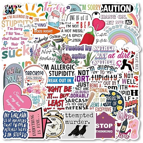 Calcomanías sarcásticas, 50 unidades, divertidas citas divertidas y divertidas y divertidas de vinilo, paquete de calcomanías impermeables, regalo