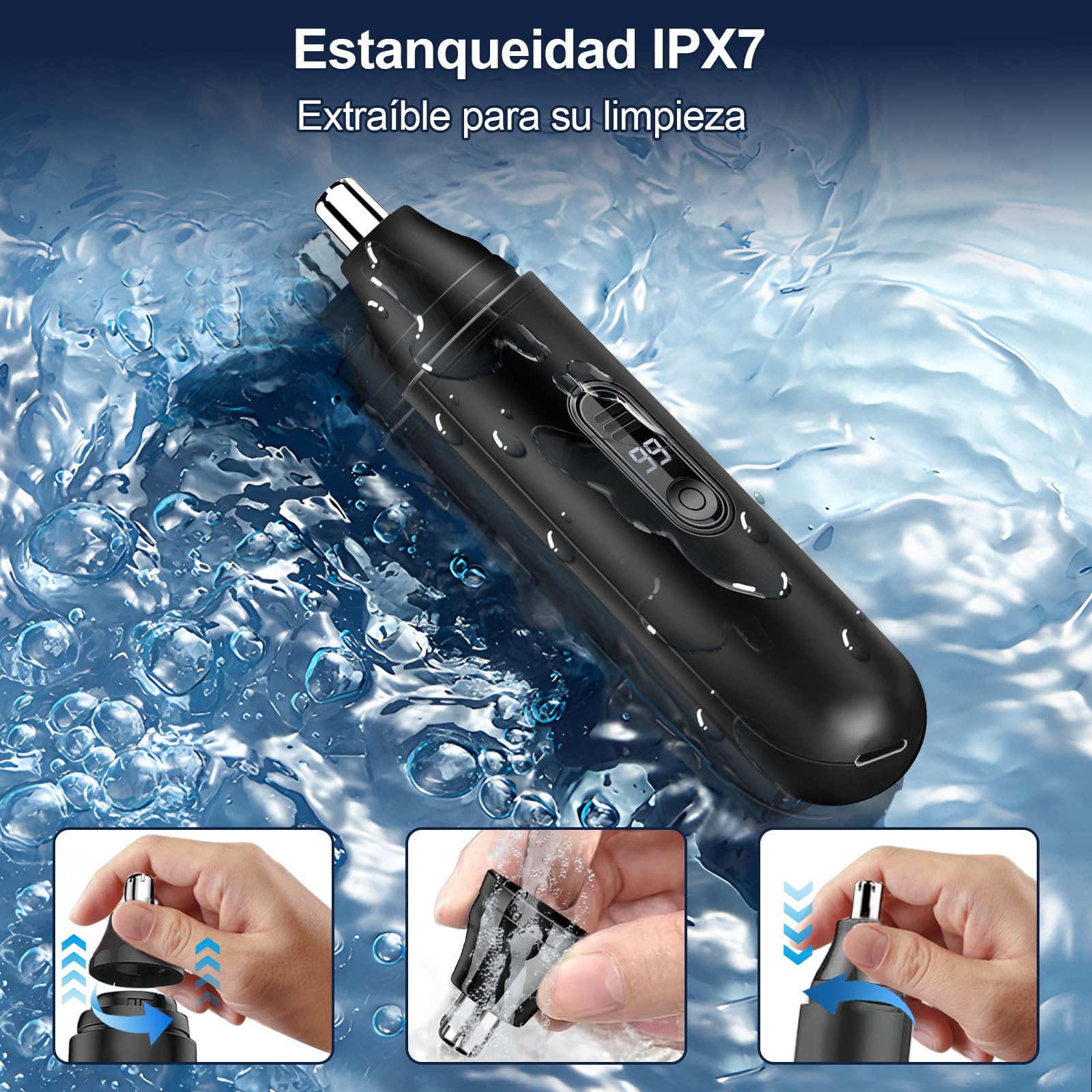 Cortapelos Nariz, Recortador Pelos nariz y oreja USB Recargable, LCD Display, IPX7 para Cortar el Vello de la Nariz y Orejas, Nose Hair Trimmer para Hombres y Mujeres — view 5