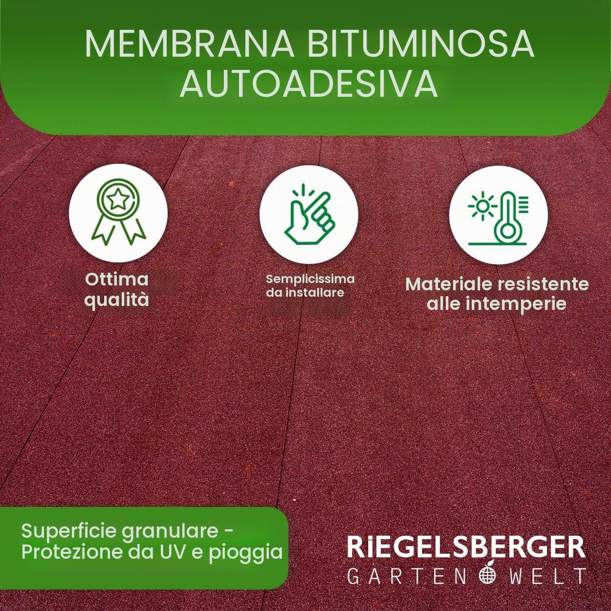 Gartenpirat Cartone catramato autoadesivo rosso 2,5 m² (0,5 x 5 m) KSK Membrana bituminosa per casette da giardino, tettoie per auto, gazebo e rimesse per attrezzi