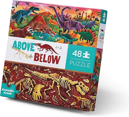Crocodile Creek - Rompecabezas de 48 piezas para suelo de dinosaurio para niños de 4 años en adelante - Caja resistente para almacenamiento - El