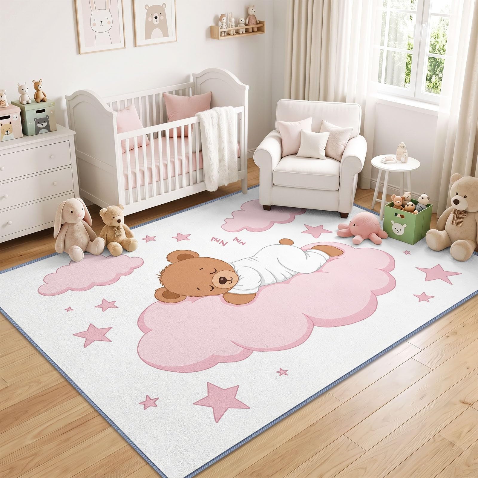 Tappeto lavabile, 140 x 200 cm, a pelo corto, con animali ad acquerello, antiscivolo, morbido, facile da pulire, per soggiorno, camera da letto, cucina