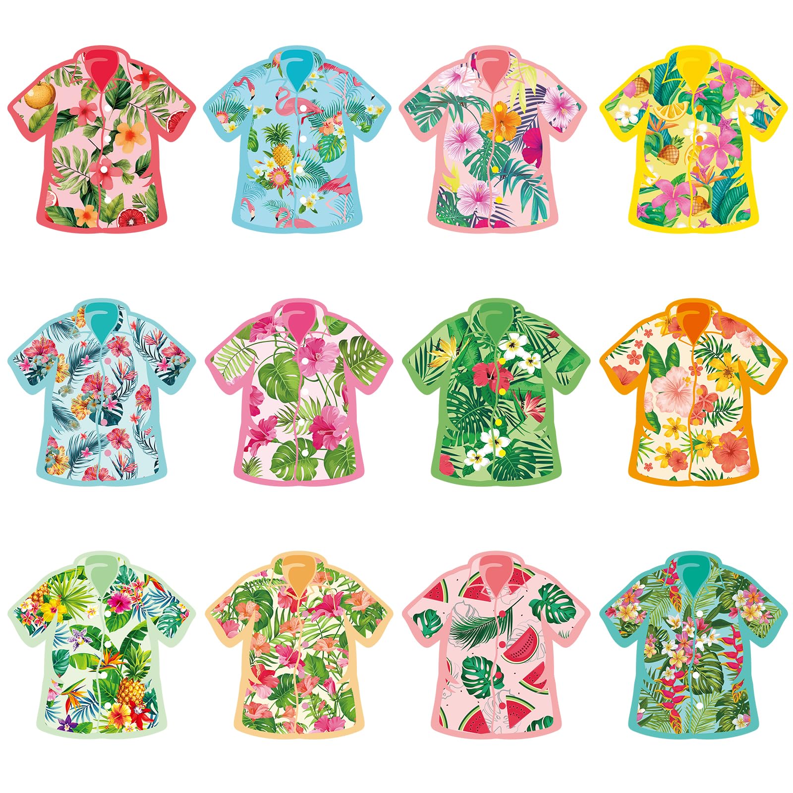 48Pcs Hawaiian Flower Shirt Cutouts Summer Bulletin Board Decorations Colorful Flower Shirt Paper Cut-Outs Tropical Theme Cutouts for Summer Party