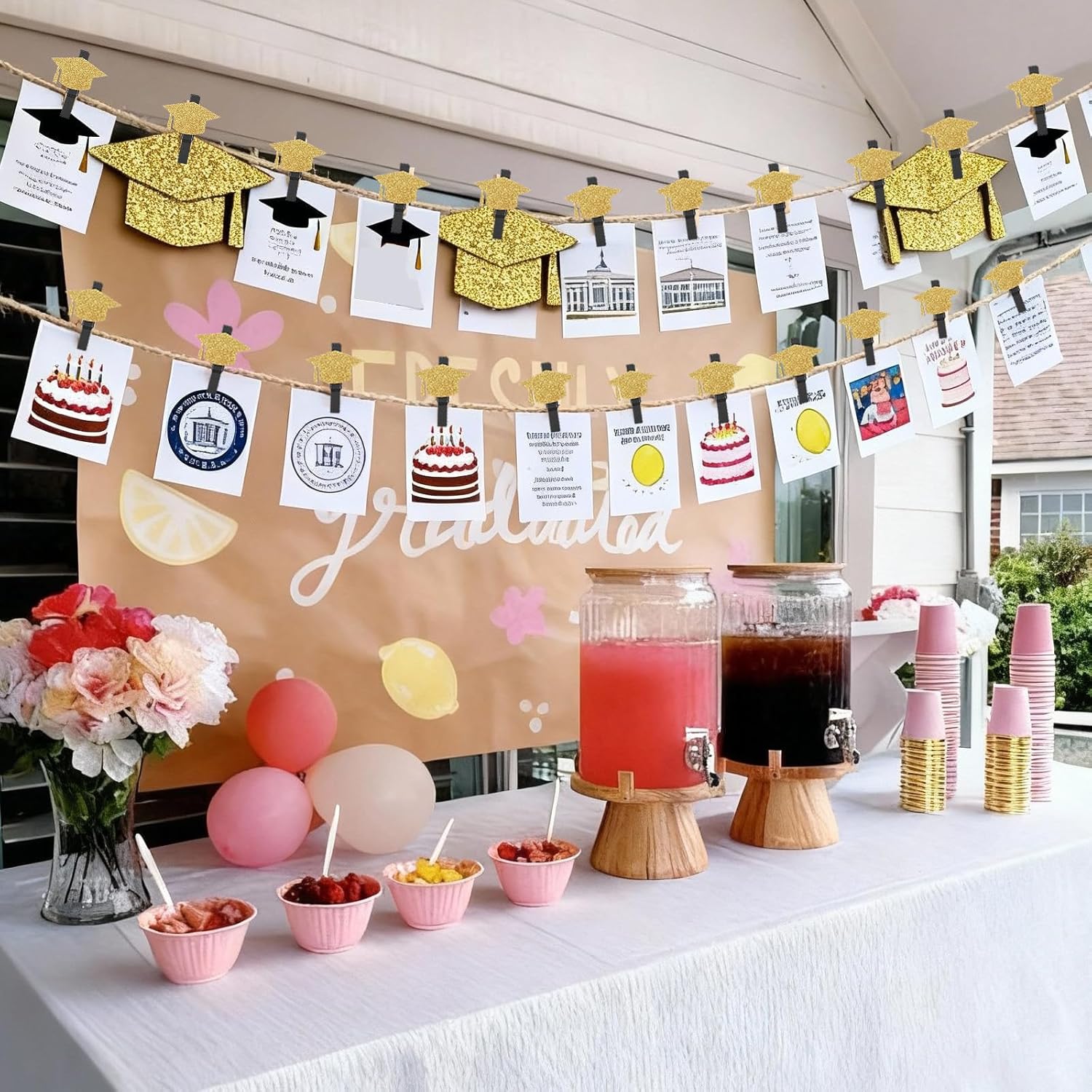 30 Pcs Graduation Party Decoration Graduation Cap Photo Banner Grad Cap Garland Photo Display Decor Black Gold Class of 2026 Wooden Clip String Kits for Congrats Grad Hanging Picture Decor - Image 4