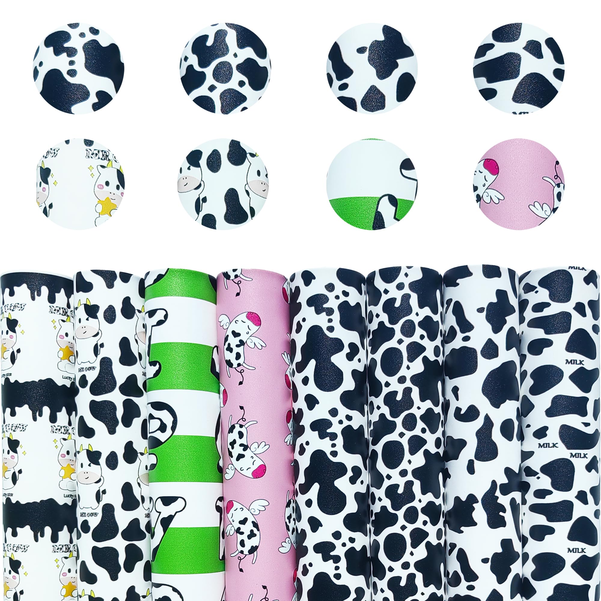 HYANG Dairy Cattle 8 Pcs/Set A4 8.26" X 11.81" (21 cm x 30 cm) PU Faux Leather for Earrings Hair Bows DIY Crafts Making