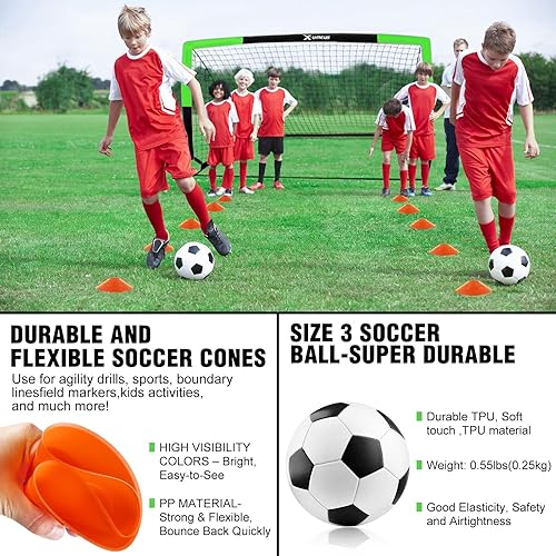 Miniatura 6 de Kids Soccer Goals for Backyard Set of 2, 4 x 3 ft6 x 4 Toddler Soccer Goal Training Equipment with Soccer Ball, Cones, Pop Up Soccer Net for Kids