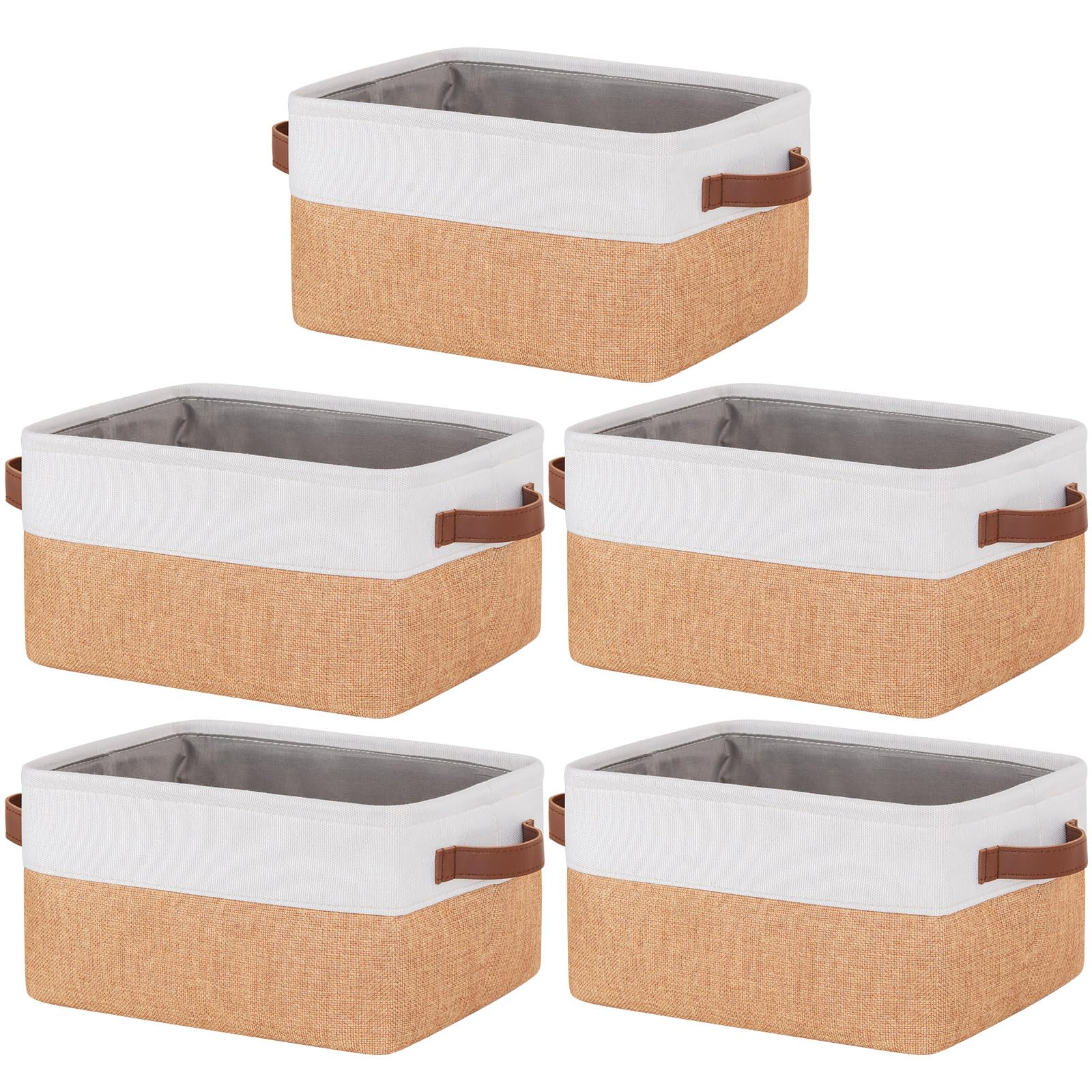 Boîtes de rangement pliables (5 Pack) en tissu de toile beige 30x20x15cm