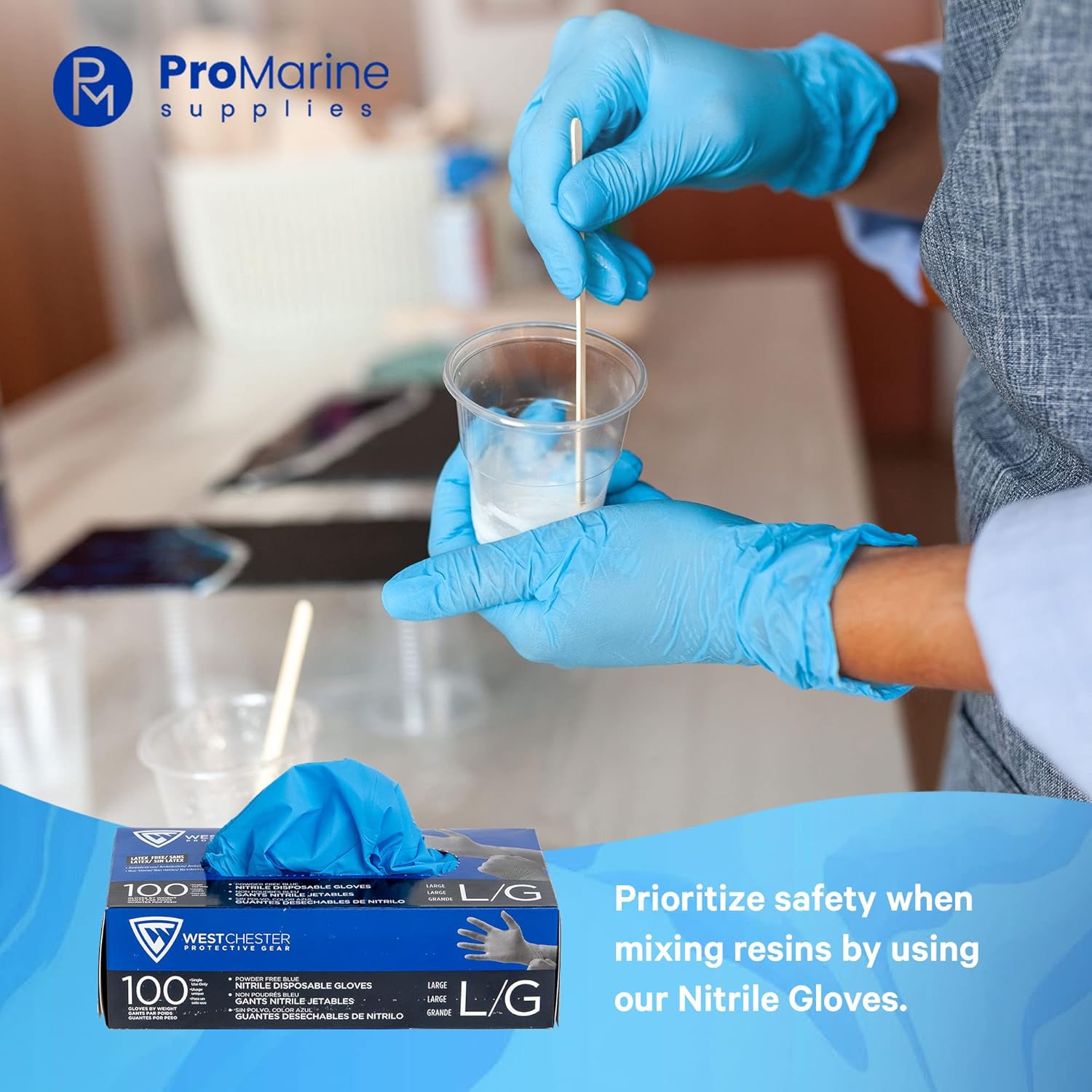 Pro Marine Supplies Crystal Clear Table Top Epoxy Bundle with Crafting Disposable Gloves | 1-Gallon Clear Epoxy Resin Kit with Posi-Shield Powder-Free Gloves | 50 Pairs / 100 Gloves per Box Bundle Kit: Industrial & Scientific