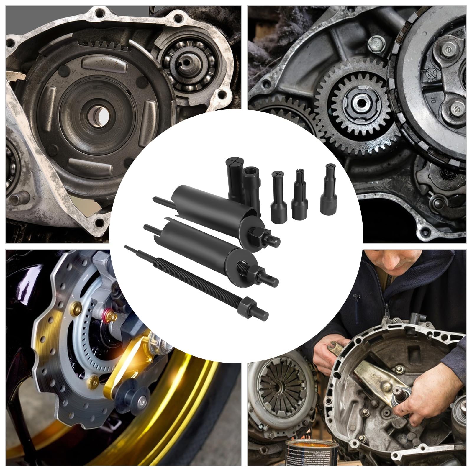 FIPINIXK Bearing Puller Set, Wheel Bearing Press Kit Precision Threads 12 PCS Bearing Separator for Garages 4S Shops Homes Motorcycles Bearing Removal Tool Bearing Splitter, Black