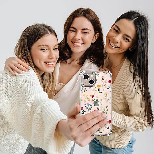 Miniatura 6 de YOYORI Funda compatible con iPhone 15 con protector de pantalla, diseño de patrón de flores, funda transparente floral para mujer, a prueba de