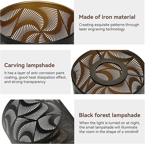 Miniatura 4 de Pantalla de lámpara de tambor grande de metal de corte negro, pantalla de metal de barril, cubierta de pantalla de luz decorativa para mesita de