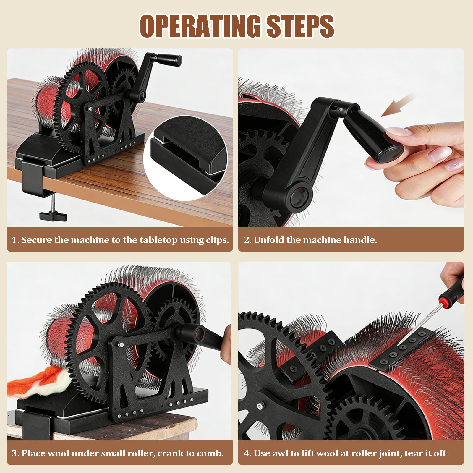 Machine À Feutrer – Cardeuse À Tambour Pour Laine Pour Carder La Laine, Les Poils De Chien & La Fibre D'alpaga - asAiguilles En Acier, Brosse, Poinçon & Pinces Pour Projets De Feutrage DIY Black